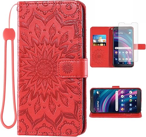 Asuwish Funda para teléfono BLU View 3 B140DL con protector de pantalla de vidrio templado y piel de girasol, delgada, soporte para tarjetas,