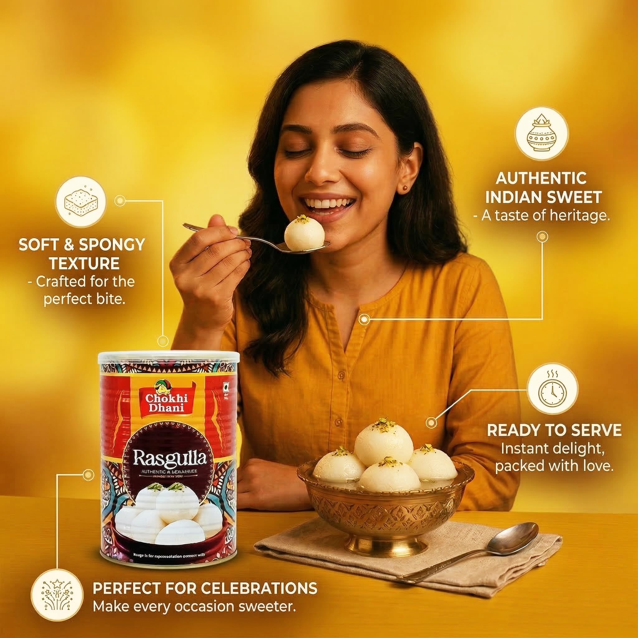 Chokhi Dhani Rasgulla 1.25kg Tin (20 Pcs) Big Size | Soft & Spongy Bengali Rasgulla | Ready to Eat Indian Sweet | Sugar Syrup Dessert | Traditional Mithai 2