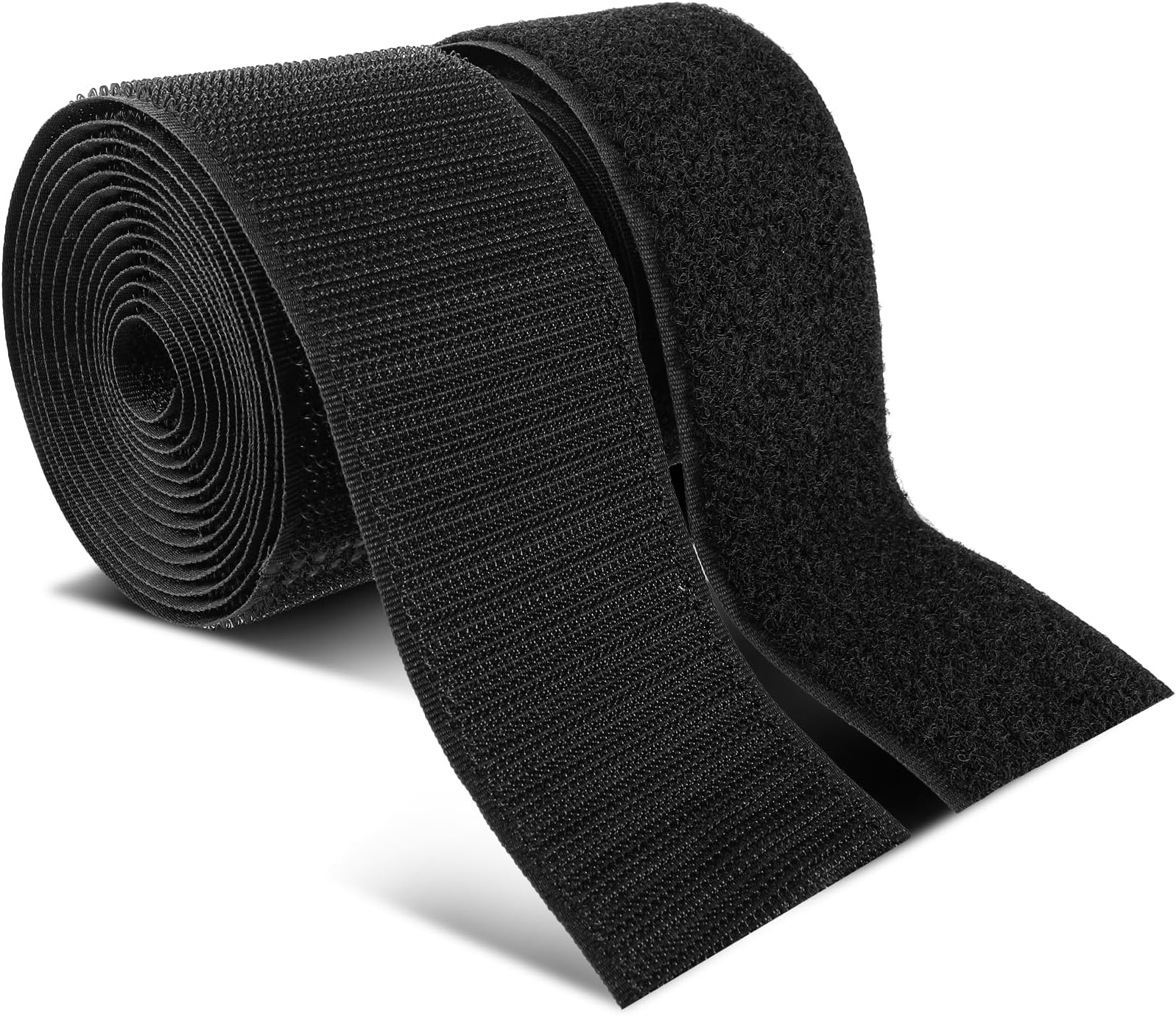 Bewudy 2Inch Wide Sew On Hook and Loop Strips, 6 Ft Nylon Strips Fabric Fastener Interlocking Tape Industrial Strength, Heavy Duty Strips Hook and Loop Tape for Clothing Sewing DIY Projects(Black)