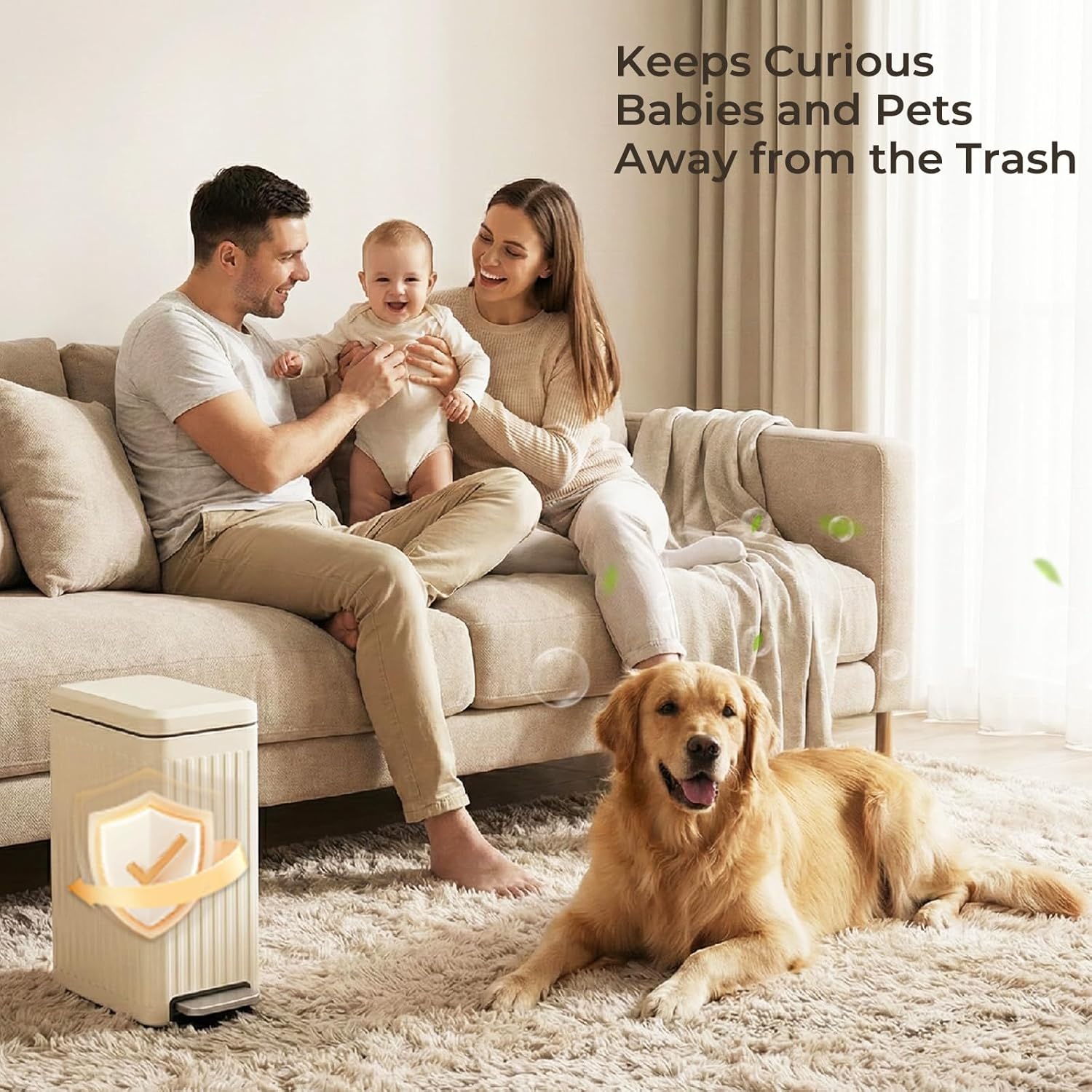 Bathroom Trash Can with Lid, Small Stainless Steel Garbage Can with Step Pedal, 10 Liter/2.6 Gallon Soft Close Slim Trash Bin, Creamy White Waste Basket for Living Room, Bedroom, Laundry Room, Office