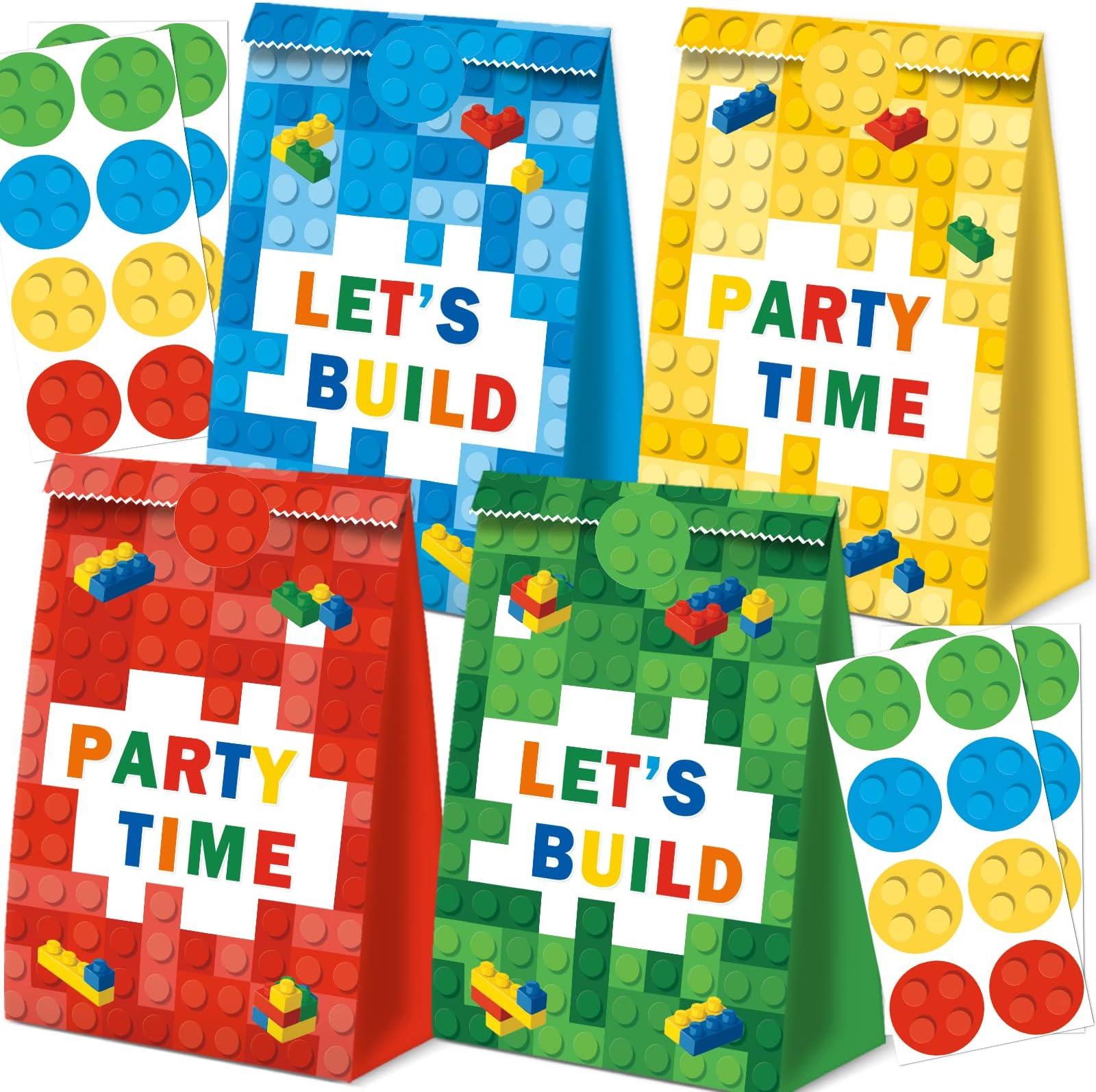 24Pcs Building Block Favor Bags Bricks Candy Treat Paper party Bags Goodie Gift Bags for kids Birthday Party Decoration Supplies