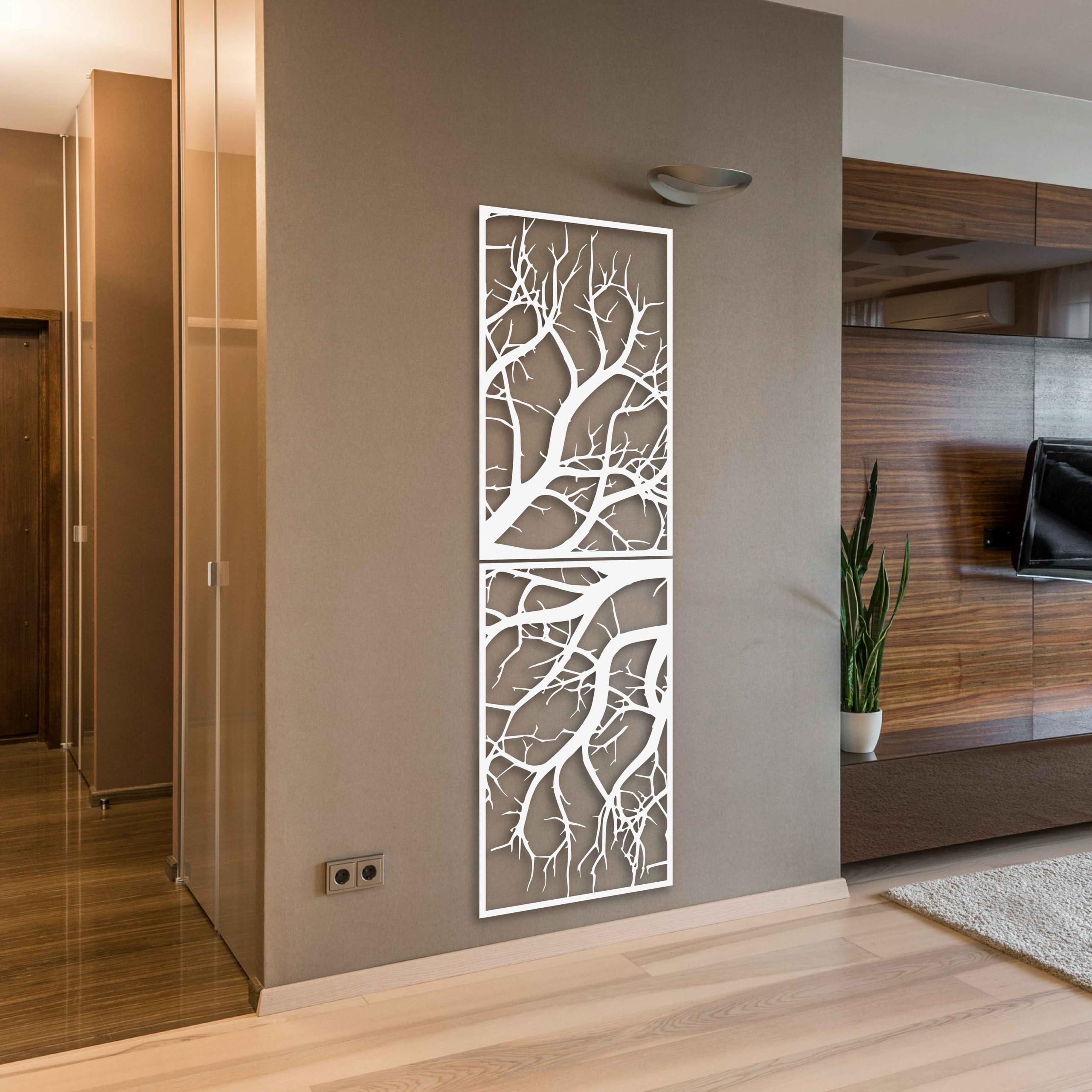 KAWA METALWORKS Arte de pared de metal, decoración vertical de pared de metal para sala de estar, árbol grande para interiores y exteriores, escultura de pared de metal de árbol negro, dorado,
