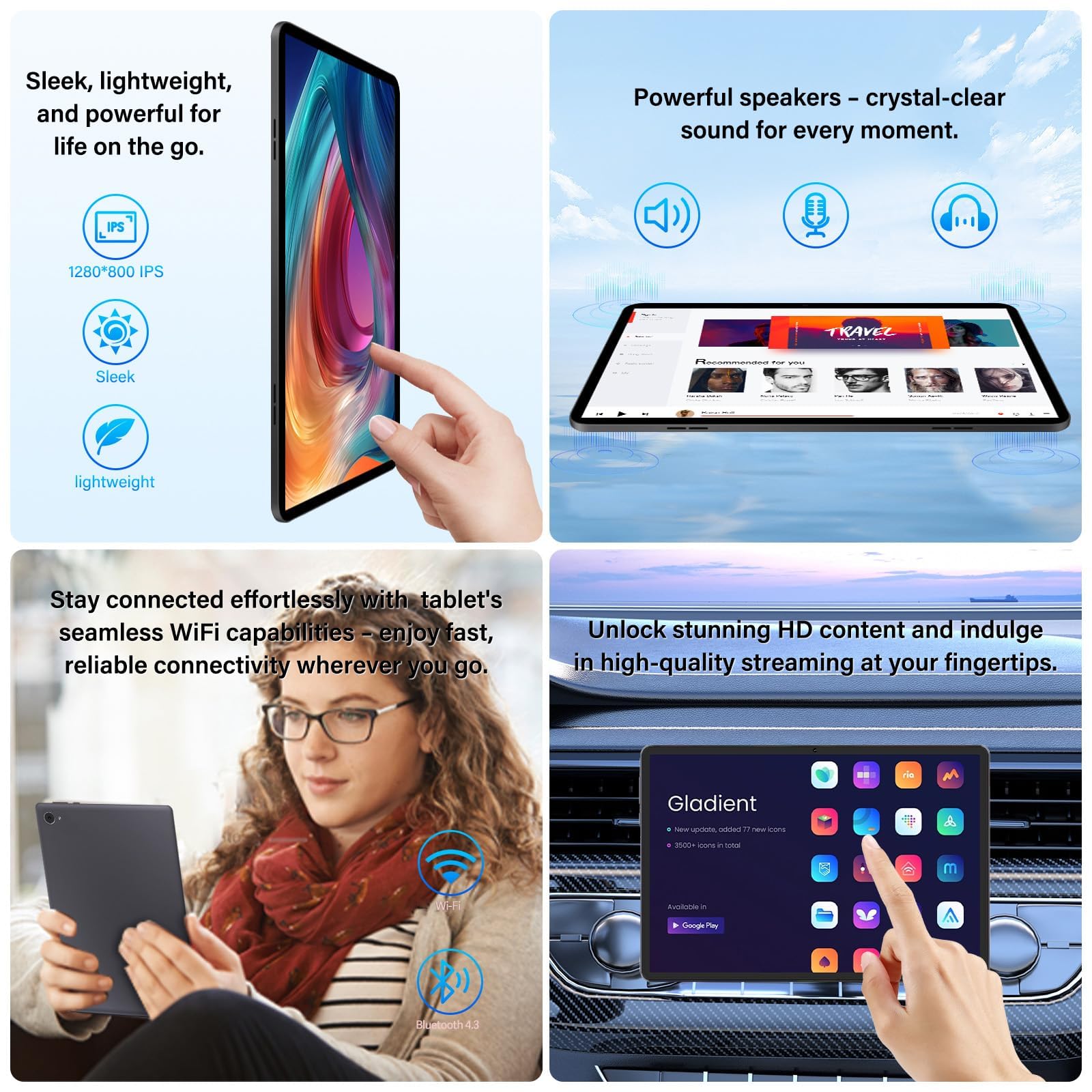 Tablette Tactile 10.1" HD - Android - 64 Go ROM/256 Go Extensible - 4 Go RAM - 5G WiFi - Bluetooth - Tablette Pas Cher - Gris - Informatique