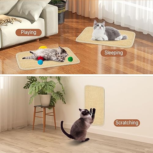 Miniatura 7 de Elesunory 5 piezas de rascador de pared para gatos, de sisal con cinta adhesiva, tapete rascador para gatos de interior, protege muebles de pared,