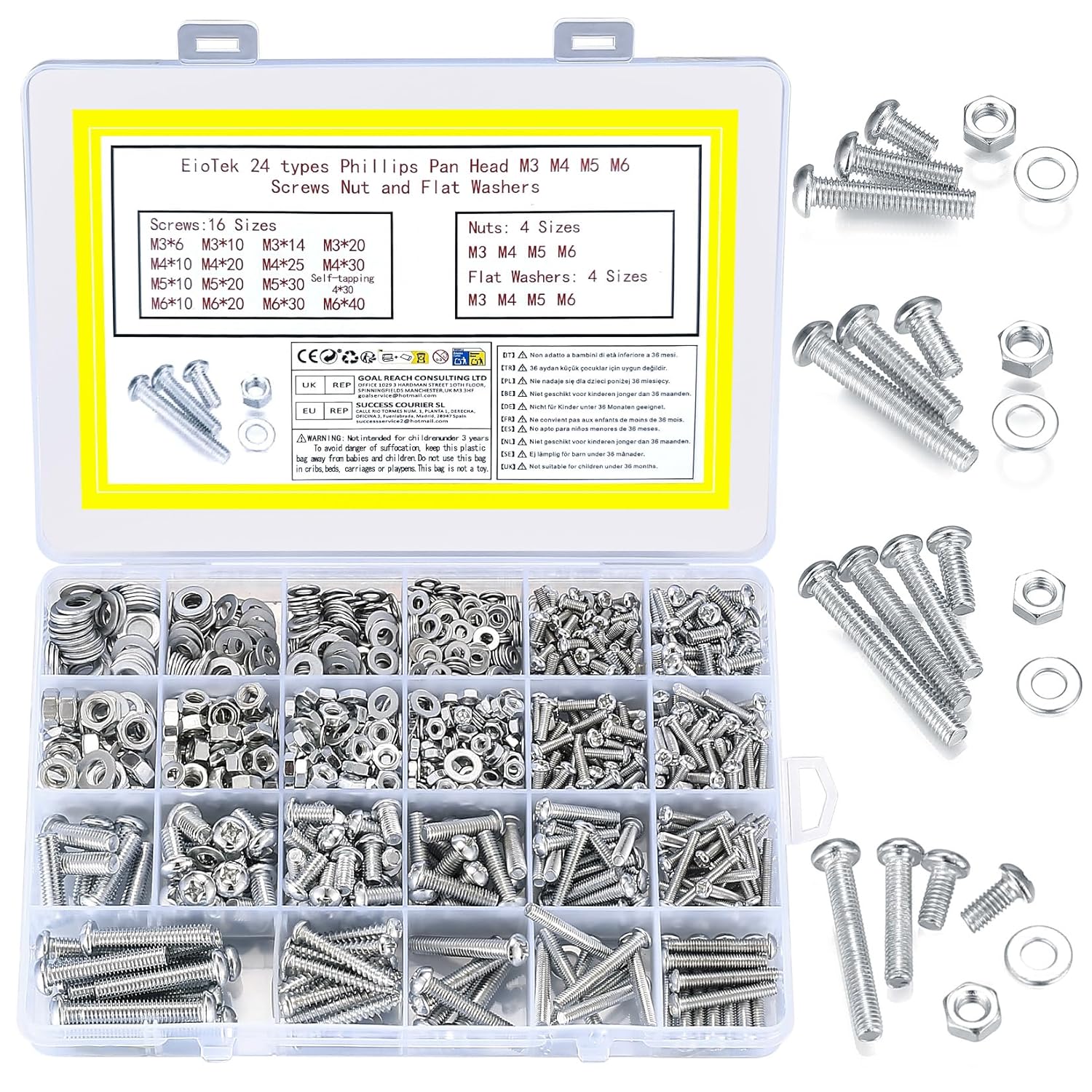 1080 Pcs Screws and Bolts and Nuts Assortment Kit, Cross Pan Head Screws Nuts and Bolts and Washers Set, Hex Socket Head Cap Machine Screws, Bolts and Nuts Kit for Industrial Household Electronic