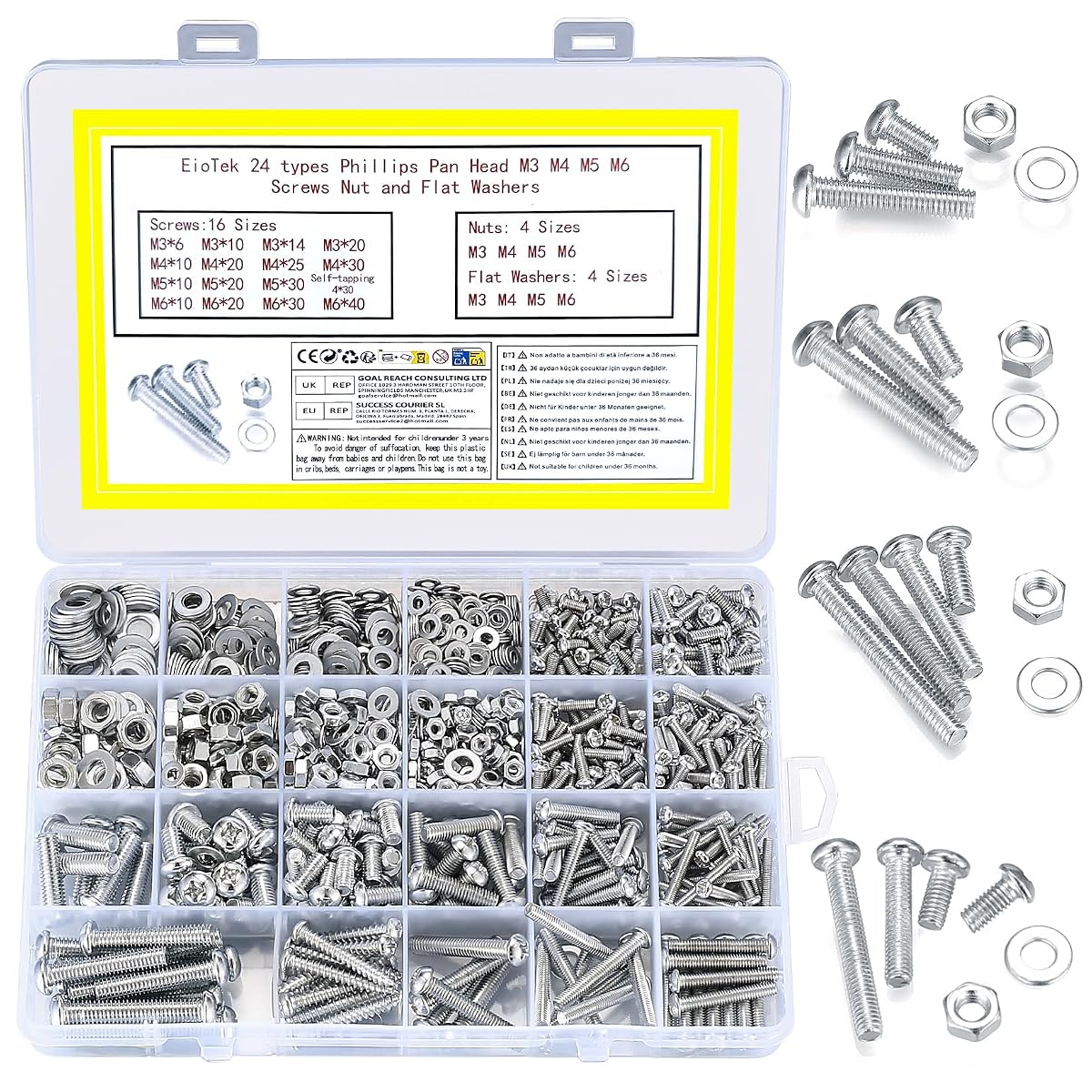 1080 Pcs Screws and Bolts and Nuts Assortment Kit, Cross Pan Head Screws Nuts