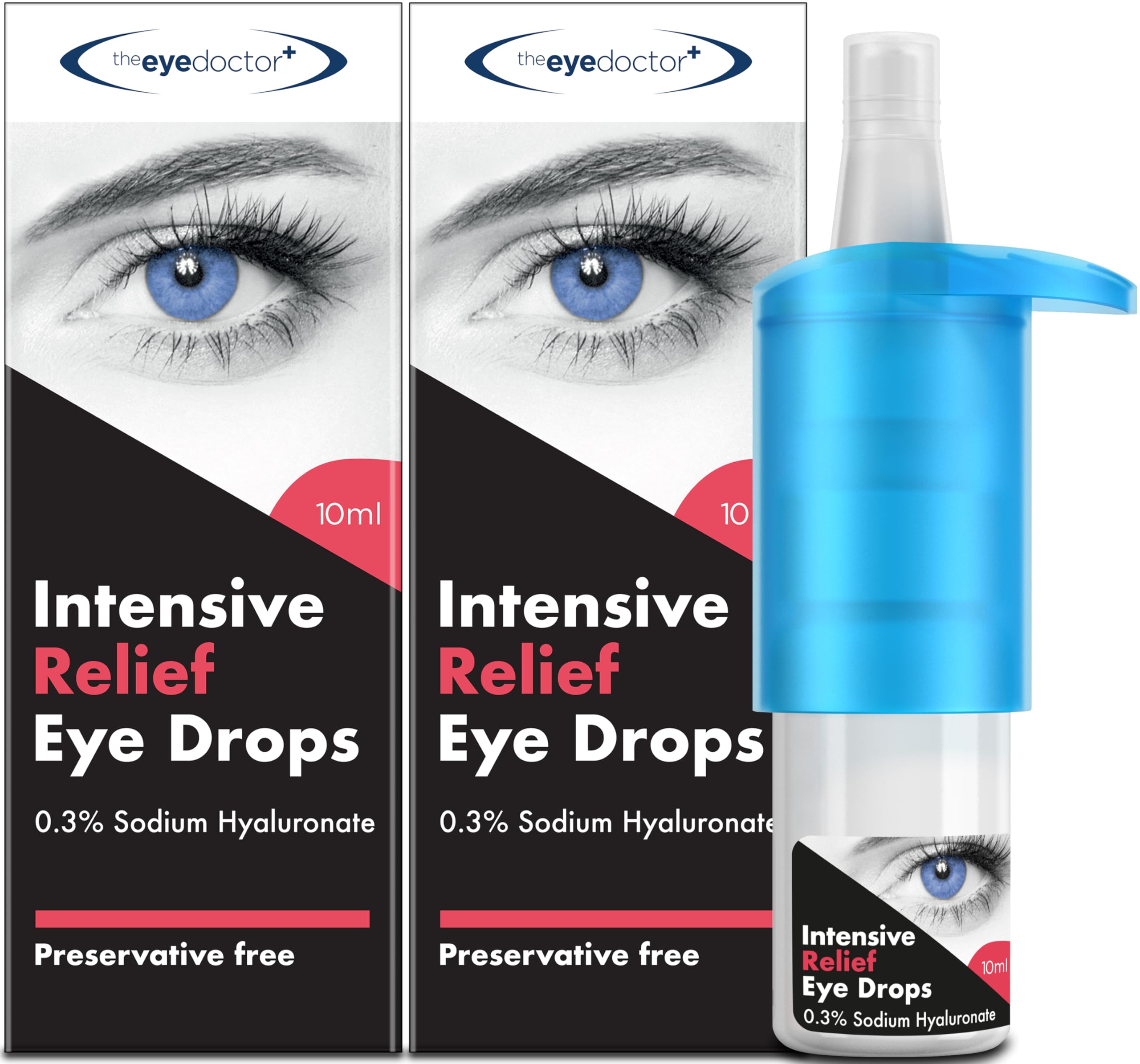 The Eye DoctorIntensive Dry Eye Drops - Preservative Free Eyedrops for Dry Eye Relief - Gently Calms Itchy, Sore & Infected Eyes - Suitable for Contact Lenses with 0.3% Sodium Hyaluronate - 2X 10ml