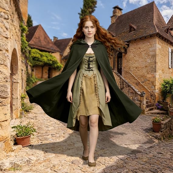 Renaissance Hooded Cape Medieval Costumes with Hood Cloak Halloween Costume