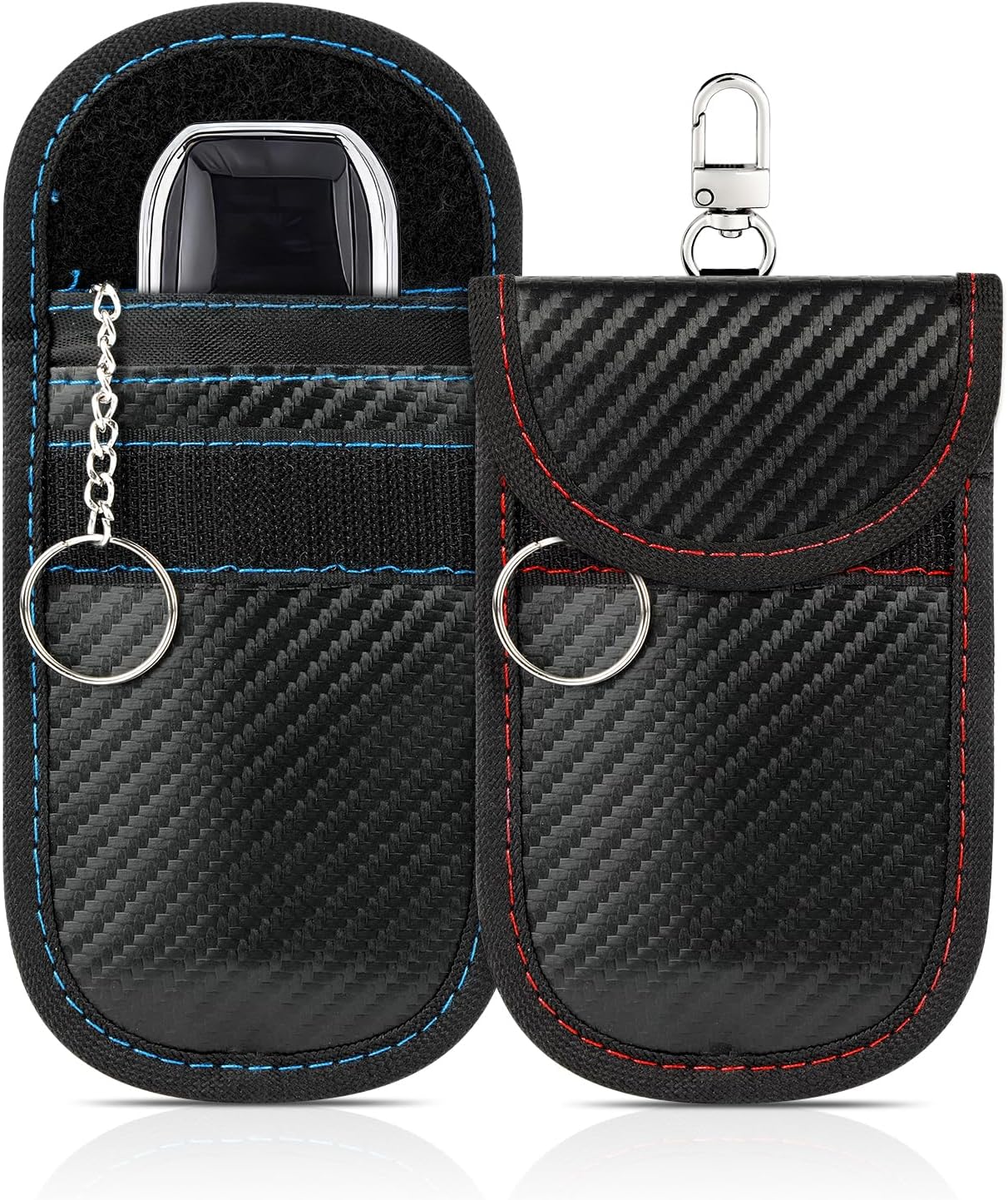 2 Pack Faraday Key Fob Protector, Premium Car RFID Signal Blocking Pouch, Secure Faraday Bag for Car Key Fob, Anti-Theft Case (Red+Blue, Small)