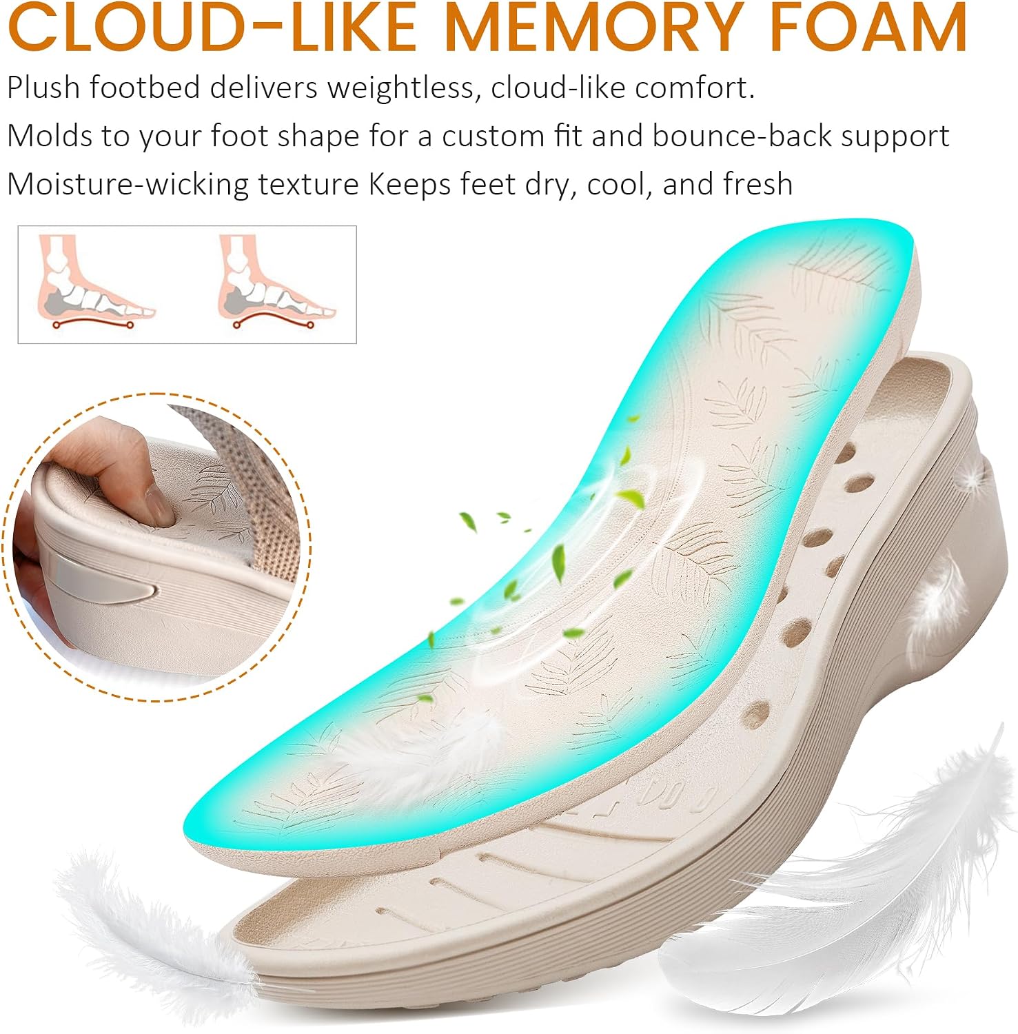 BEMIRO Women's Arch Support Wedge Sandals Lightweight Breathable Mesh Platform Walking Sandals Comfortable Non-Slip Summer Shoes for Casual Beach Outdoor Sport
