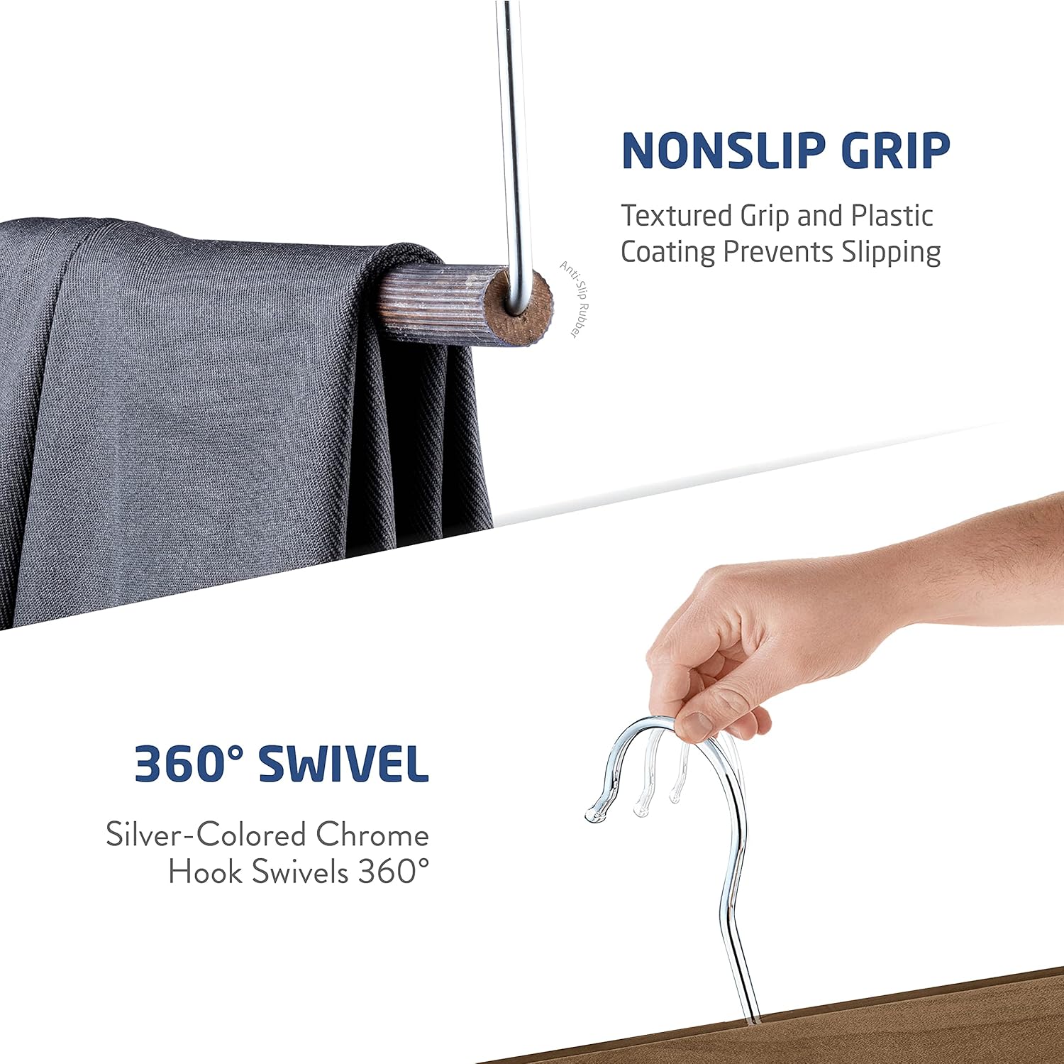 ZOBER High-Grade Wooden Slack/Trouser Pants Hangers with Non Slip Bar Smooth Finish, Durable Wooden Hangers - Slim & Sleek Space Saving Closet Hangers, 360° Hook- Ideal for Pant (Vintage, 10)