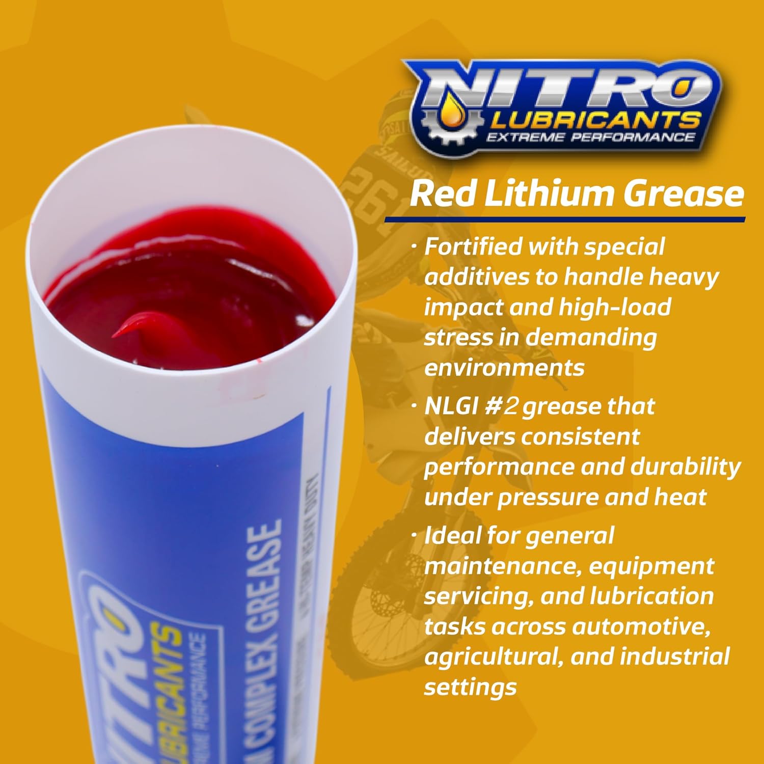 Nitro Lubricants Red Lithium Complex Grease – 14oz Tube for Automotive, Racing, Marine & Off-Road Use – Heavy-Duty, Extreme-Pressure, Multi-Purpose Grease, NLGI #2 (4-Pack)
