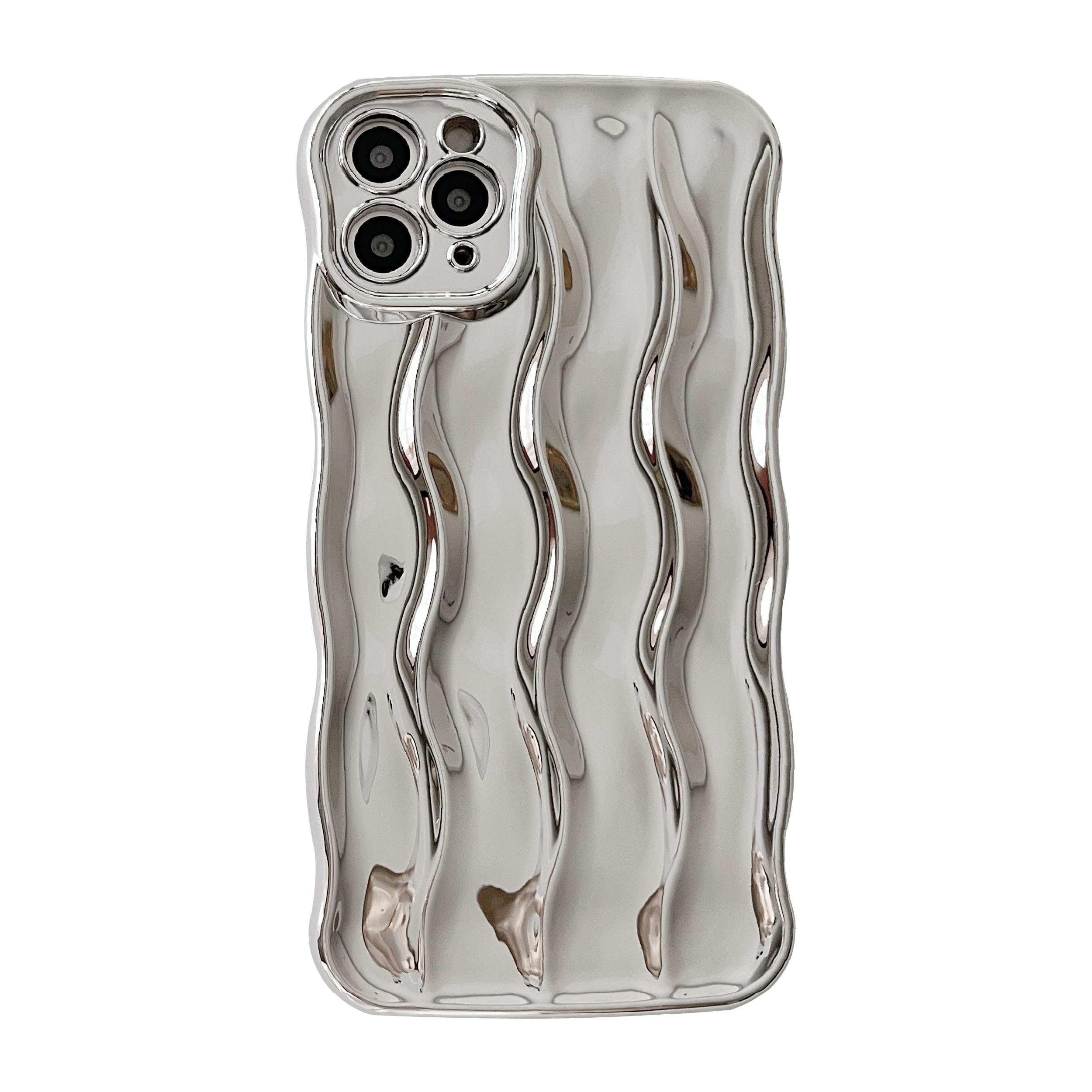Caseative Water Ripple Pattern Curly Wave Frame Soft Compatible with iPhone Case (Silver,iPhone 11 Pro Max)