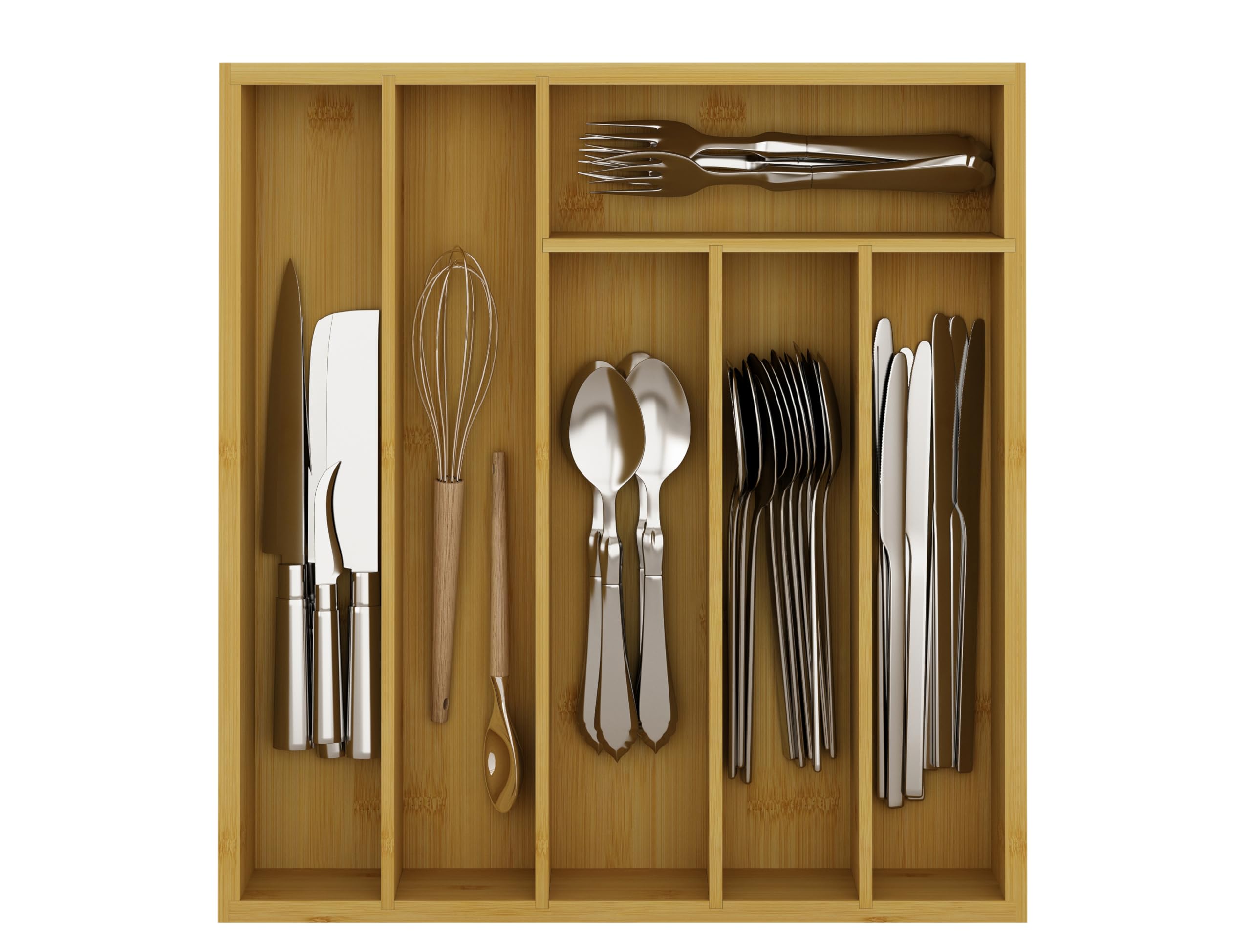 woodluv Large Wooden Cutlery Drawer Organizer, Utensil Tray for Kitchen, Drawer to Hold Utensils, Kitchen Storage Accessories Office Supplies