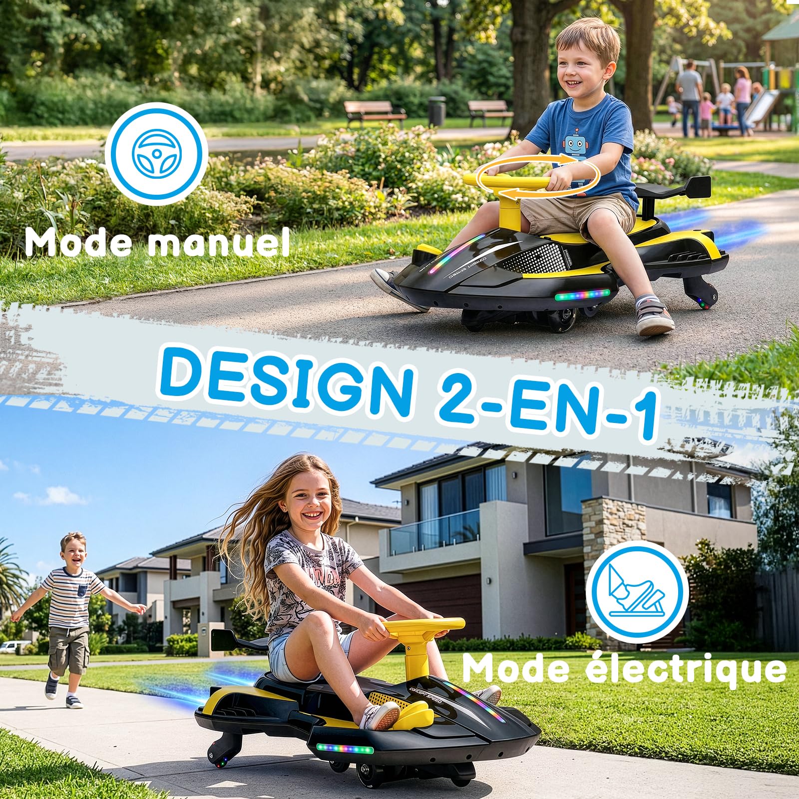 LALAHO Voiture électrique Enfant, Véhicule électrique Enfant 2 en 1 | Voiture de Drift,Anti-Bascule, Roues Clignotantes, avec MP3 pour Enfants à Partir de 3 Ans