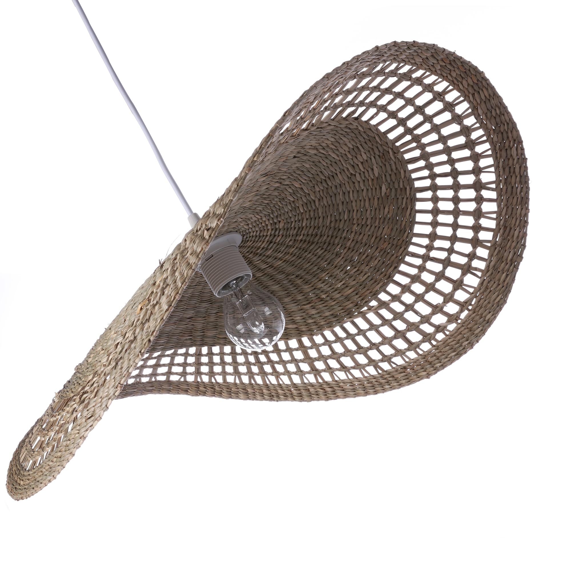 Lussiol - Luminaire Ondine, lustre bohème, naturel - lampe suspendue en rotin tressé naturel - cable plastique blanc, douille E27 - possibilité ampoule LED - 60W maxi, Diam. 60 x H. 10 cm