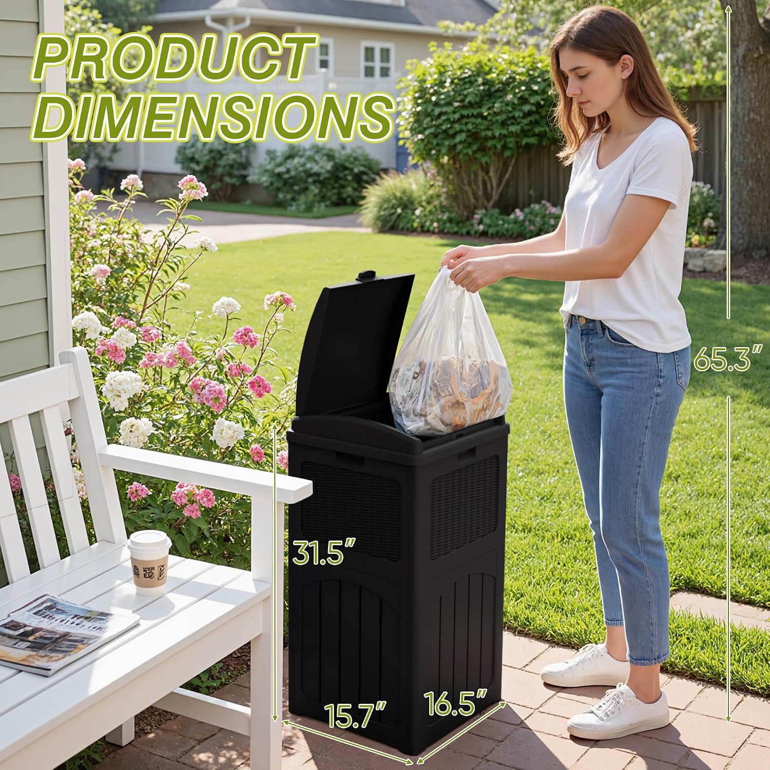  33 Gallon Outdoor Trash Can with Lid (2-Pack), Dark Black thumbnail