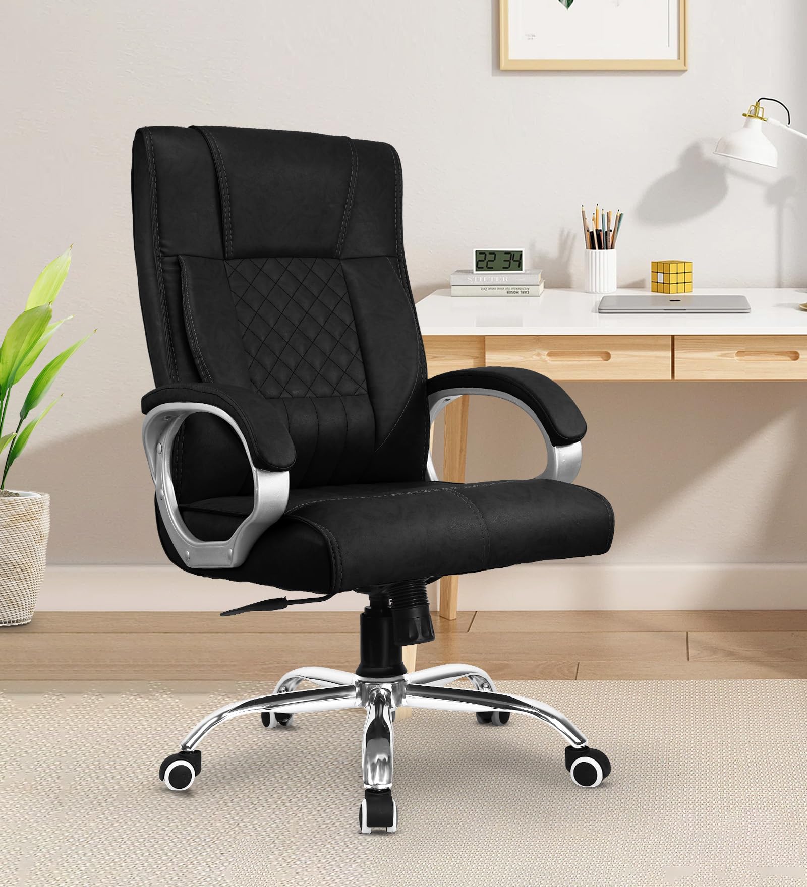 Vergo Swift Ergonomic High Back Premium Leatherette Office Chair with Fixed Armrests, Heavy Duty Metal Base | Home Office Desk Chair, 3 Years Warranty (Black) (B0CKK5532T) Amazon Price History, Amazon Price Tracker