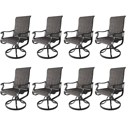 Amopatio Patio Swivel Chairs Set of 8, Outdoor Swivel Rocker Dining Chairs with All Weather Textilene High Back & Metal Frame, for Backyard Deck Lawn Garden, Dark Grey