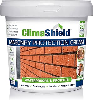 Smartseal\'s Climashield - A Masonry\'s 25 year Protection Cream Waterproof Sealant - Professional Quality Brick Sealer Exterior And Interior - Easy To Apply Solvent Free Brick Sealant (1 Litre)