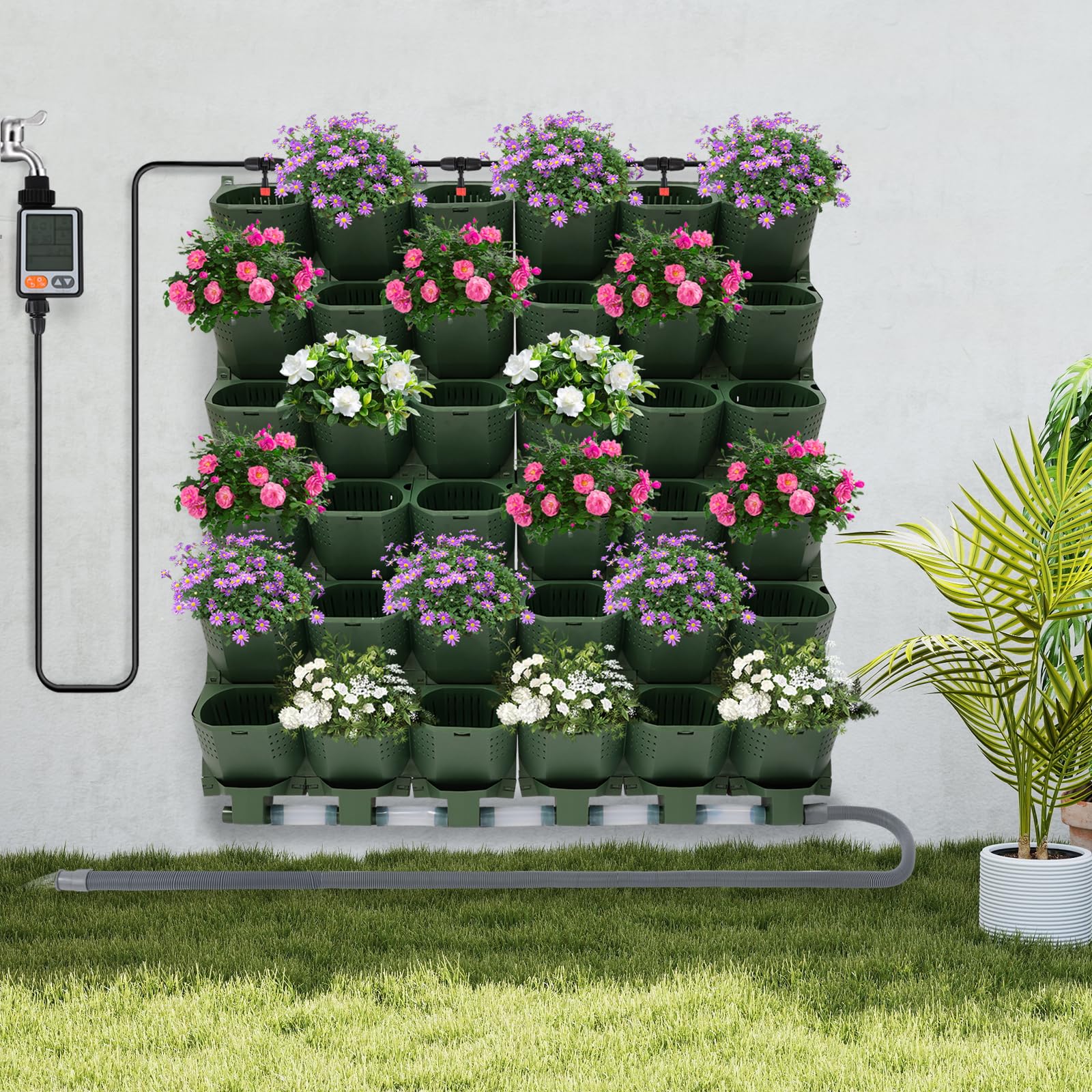 Set di 36 vasi per irrigazione automatica temporizzata, per giardino verticale, per interni ed esterni, sistema di irrigazione digitale con display LCD (verde)