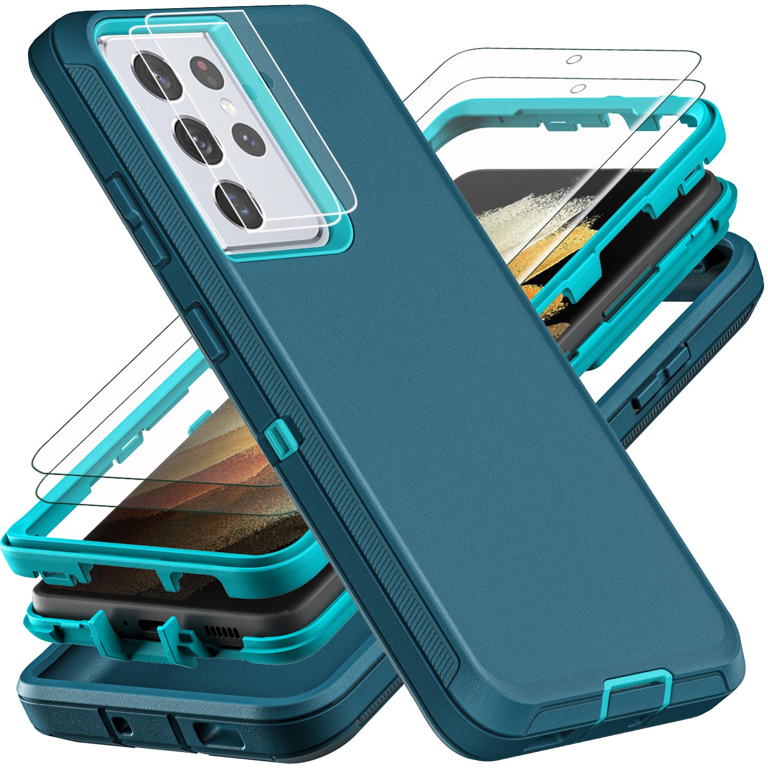 YKHJKLEC for Samsung Galaxy S21 Ultra Case, with 2Pcs [Self Healing Flexible TPU Screen Protector & Camera Lens Protector], Military Grade 3 in 1