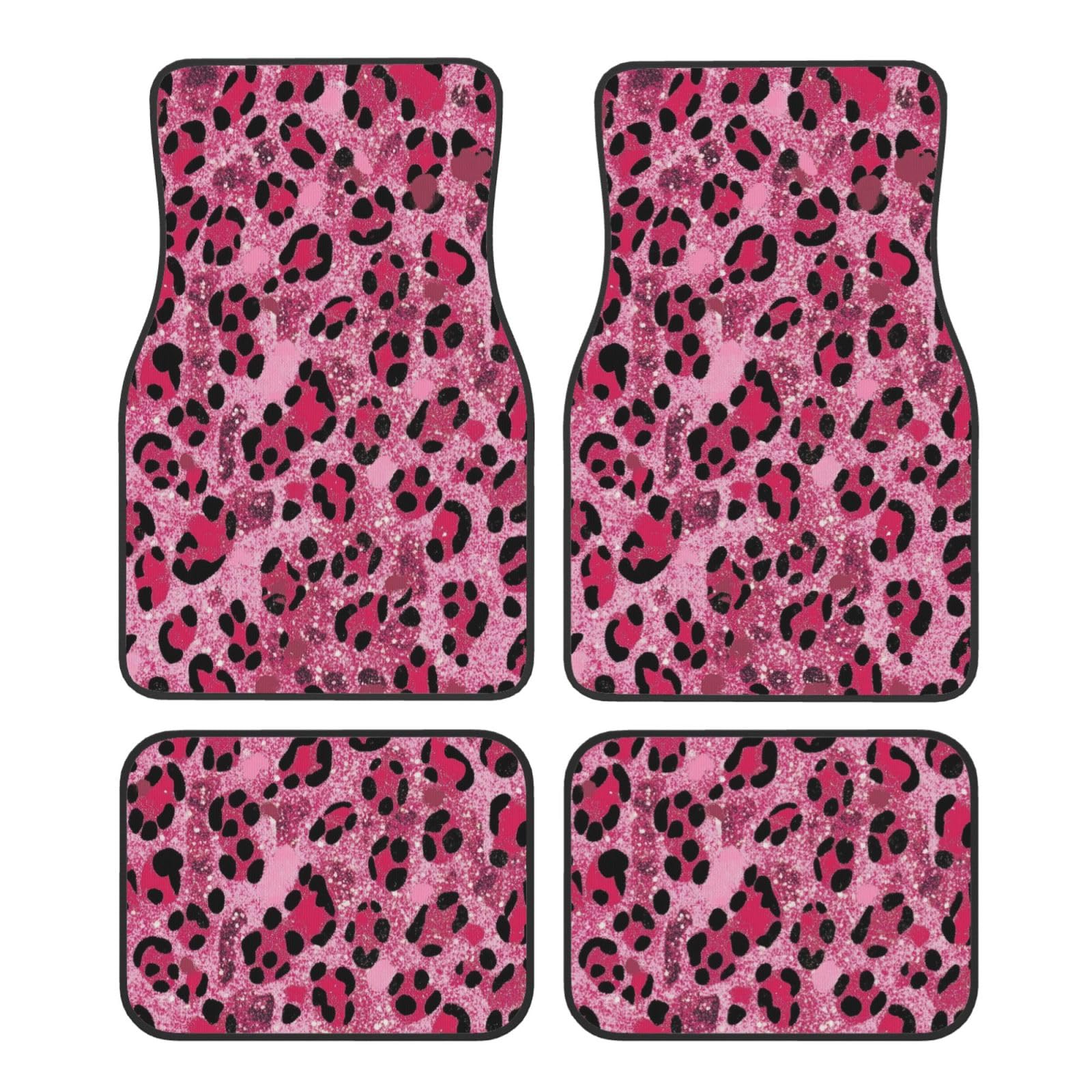 Mexpekil Pink Glitzer Leopard-Print Autoteppiche, Set von 4 universelle Autofußmatten, rutschfeste Autofußmatten, dekorative Autoteppich-Schutzmatten für SUV, Van, LKW