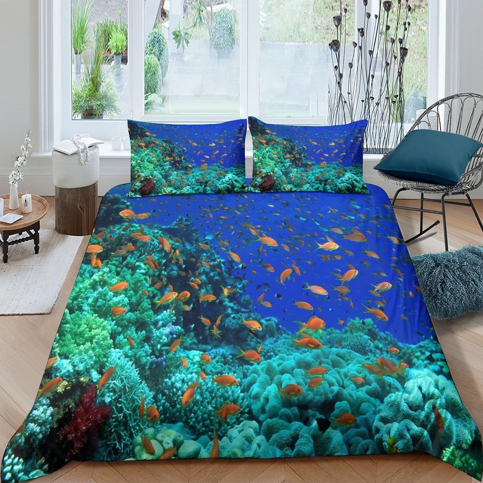 Housse de couette poissons exotiques, cadeau exquis pour lit single 140x200
