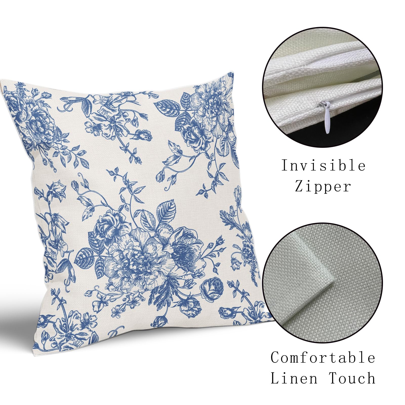 Amazon.com: Kawani Blue Floral Pillow Covers 18x18 Inch Vintage