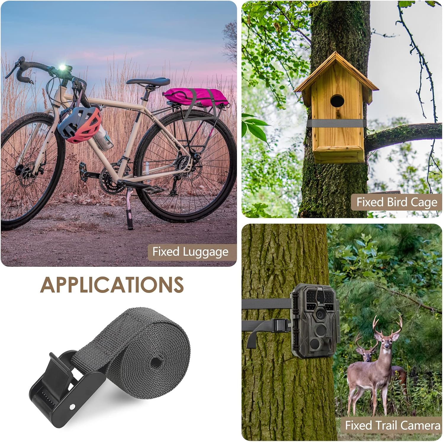 5pcs Trail Camera Straps Game Camera Tree Mounting Straps Portable UV Resistant and Foldable Nylon Fiber Belt, Hunting Camera Tree Strap Belts Kit 145cm, Trail Cameras Accessory (Dark Grey)