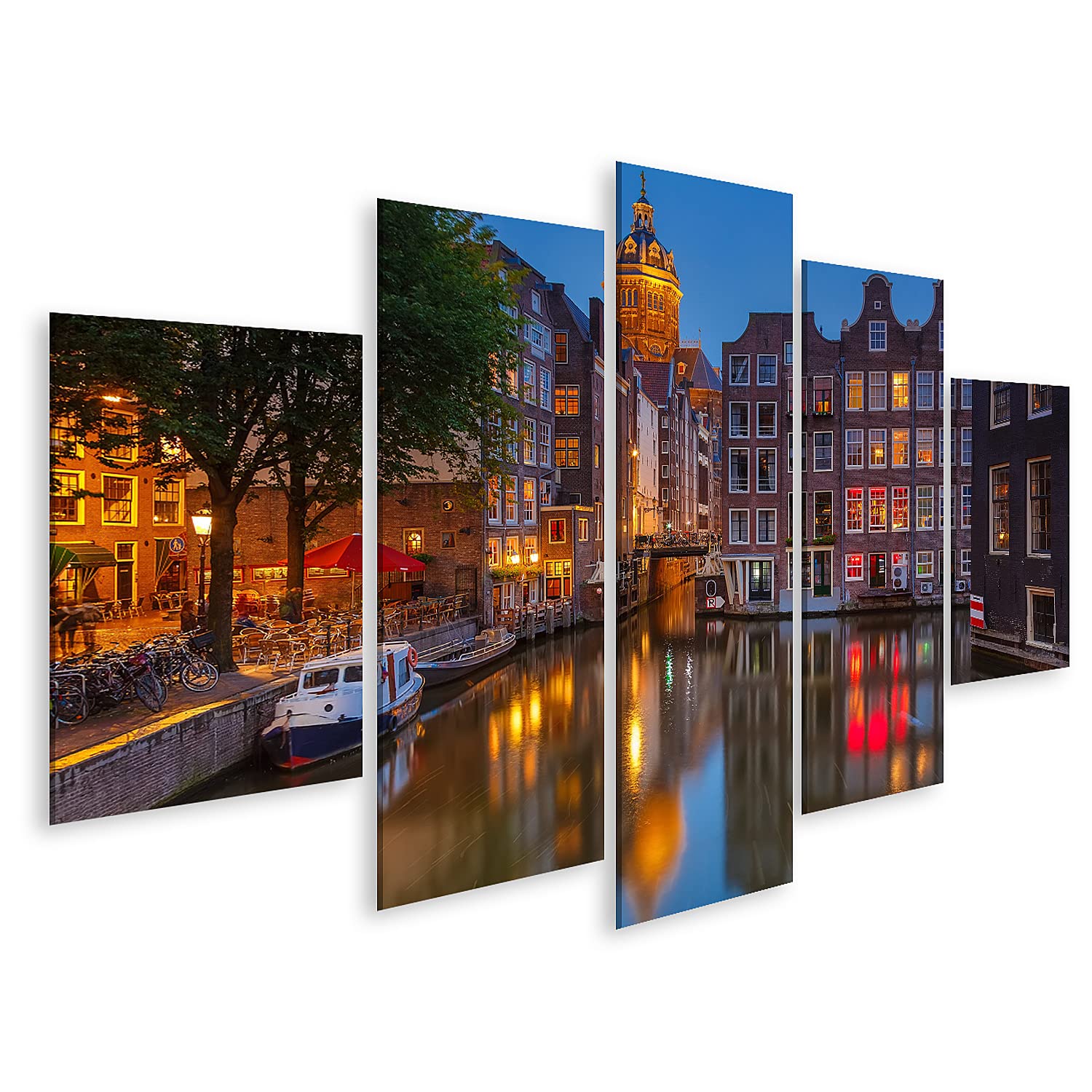 islandburner Quadro Moderno Vista Notturna di Nicolaaskerk Amsterdam Stampa su Tela - Quadro x poltrone Salotto Cucina mobili Ufficio casa - Fotografica Formato XXL