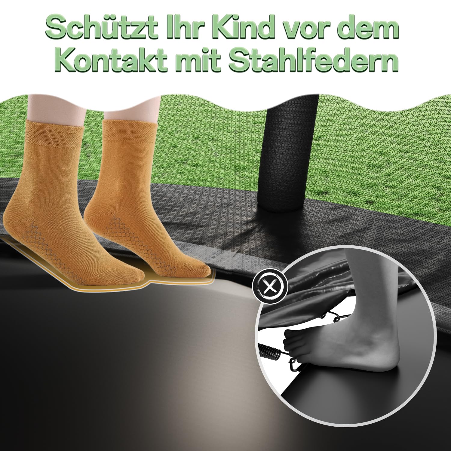 Flamaker Trampolin Outdoor Ø 228/305/366/427cm mit Zweilagiger Schutznetzpfosten, Stabile Rahmenkonstruktion, Wetterfest und rostfrei, Gartentrampolin für Kinder & Erwachsene Belastbarkeit 150kg