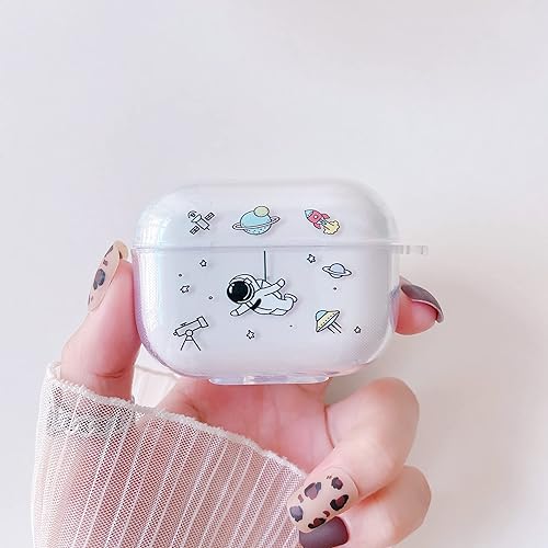 Vista 8 de ZTOFERA Funda transparente para Apple Airpods Pro, funda protectora a prueba de golpes, bonito patrón de astronauta para niñas, niños y mujeres