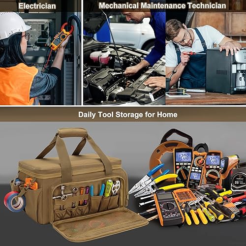 Miniatura 7 de Bolsa de herramientas de 14 pulgadas con parte inferior antifricción, organizador de almacenamiento de herramientas de mano para hombres, bolsa de