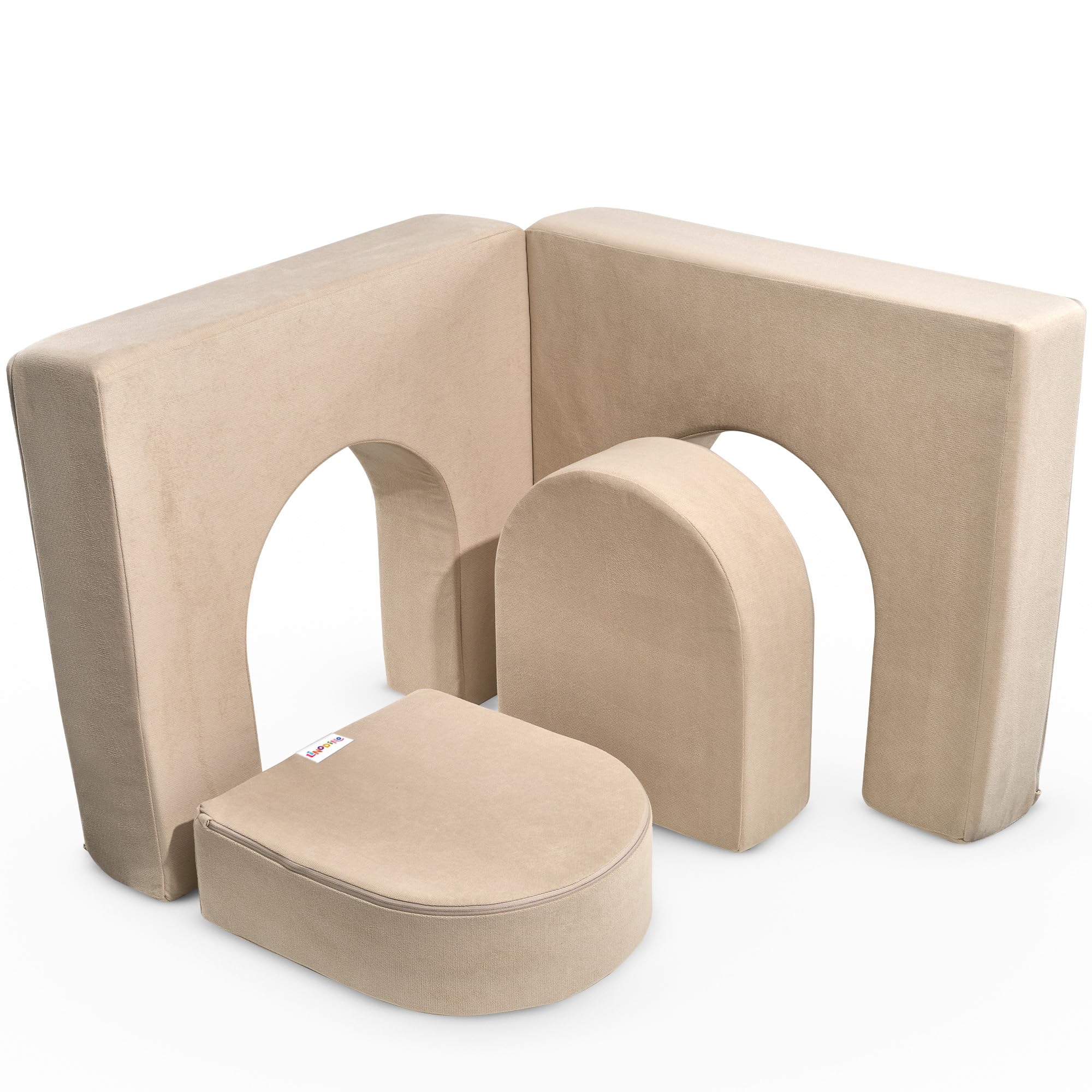 Linodino® Magisches Tor – Spielsofa Add-on mit Bögen aus Schaumstoff | Erweiterungs-Bauteil für kreative Spielwelten & Rollenspiele im Kinderzimmer I Strandbeige
