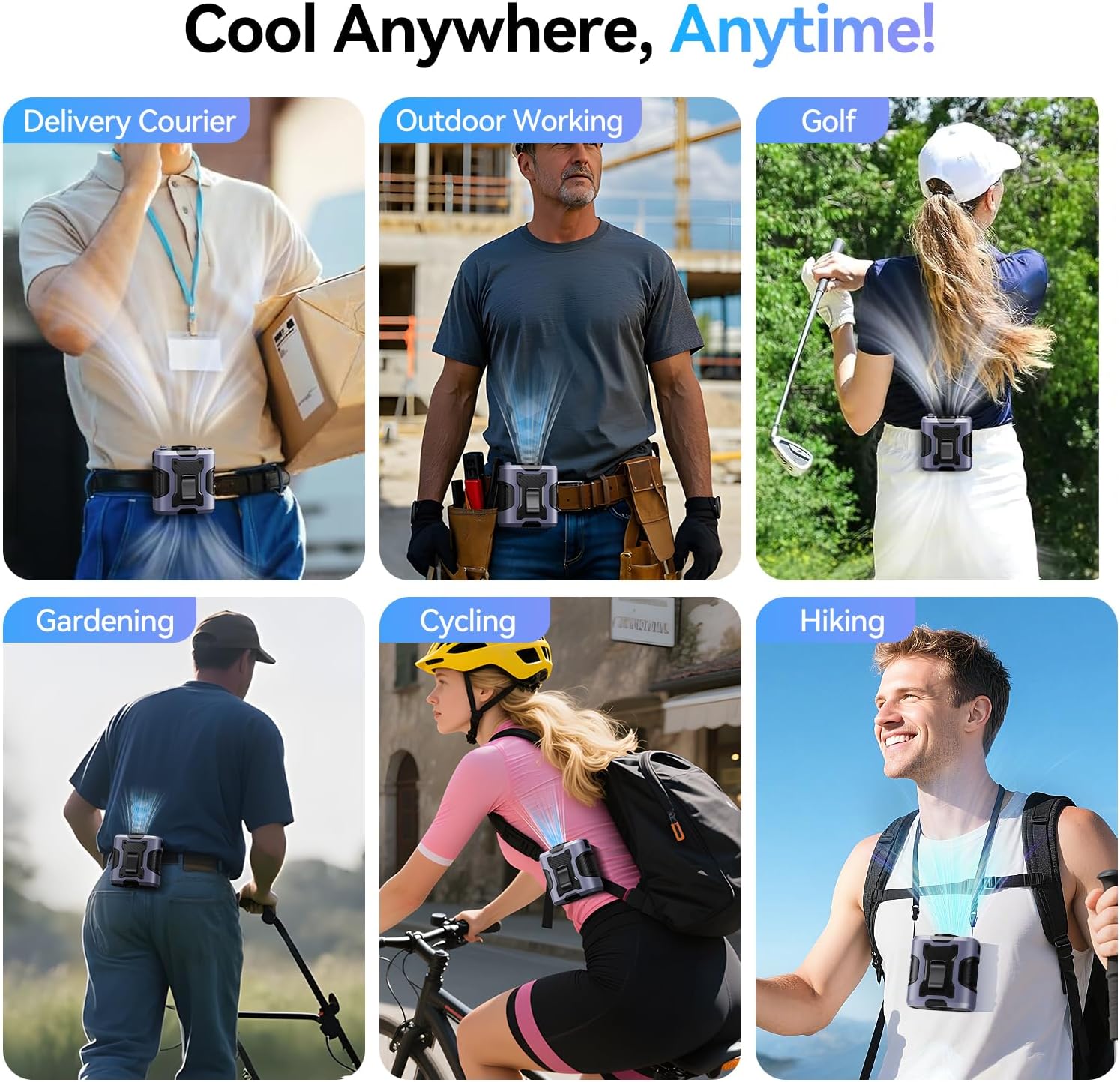 5 in 1 Portable Waist Fan, 100 Speeds Powerful 13500RPM, Hands-Free Neck Fan with up to 24H Cooling, Rechargeable Personal Wearable Belt Body Shirt Fan for Camping Outdoor Jobsite, Grey