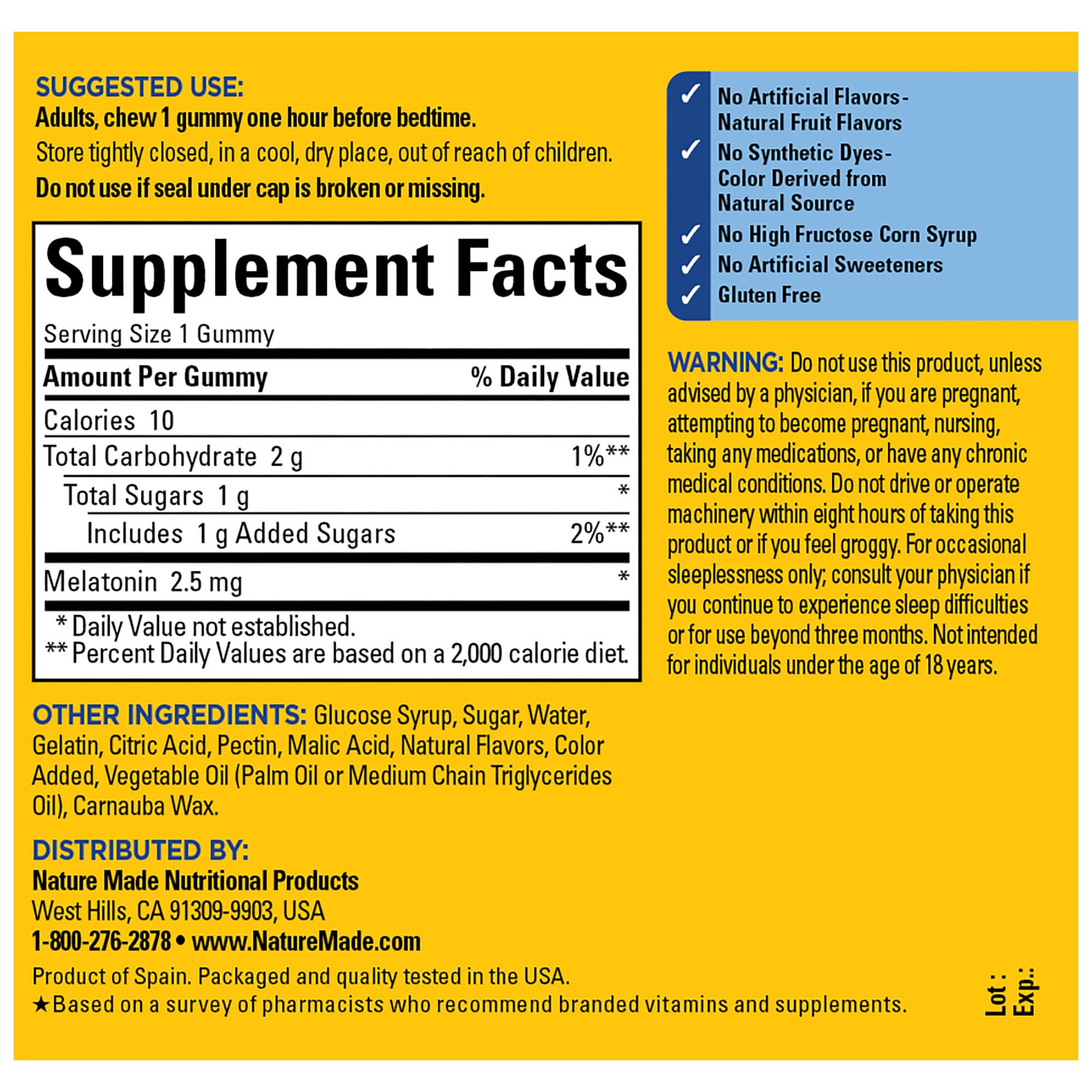 Nature Made Melatonin Gummies 2.5 mg, 100% Drug Free Sleep Aid for Adults, Melatonin Supplement 80 Count, 80 Day Supply