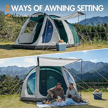 Portal Luxury 5 Man Tent 3000mm Waterproof Large Family Tent with Living Area 4-5 Persons Camping Tall Standing up Height with Fully Sewn-in Groundsheet Extendable Awning Canopy Tunnel 4 Season