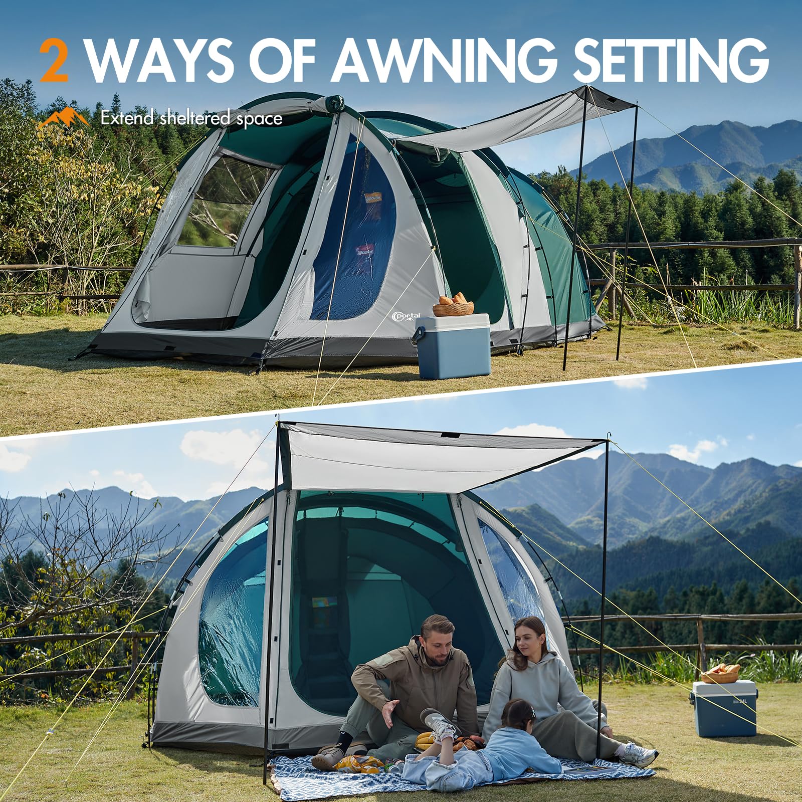 PORTAL Tienda de campaña con 5 perosones, resistente al agua, 3000 mm, con toldo para ventana, 4-5 personas, tienda de campaña familiar para festivales, camping, viajes, trekking jardín