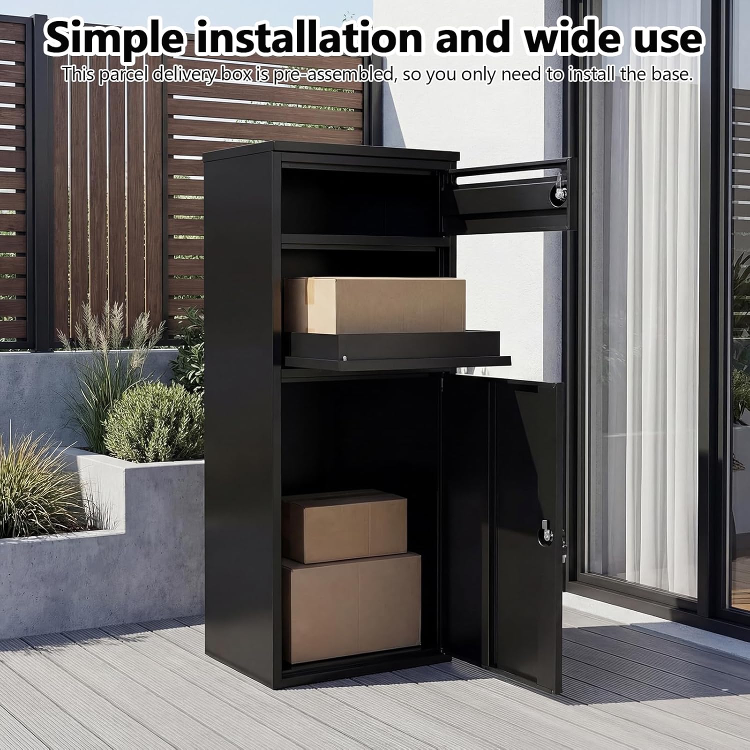 Galvanized Steel Large Secure Parcel Delivery Box with Package Delivery Sign Outdoor Parcel Delivery Letterbox Anti-Theft Lockable for Porch House Curbside