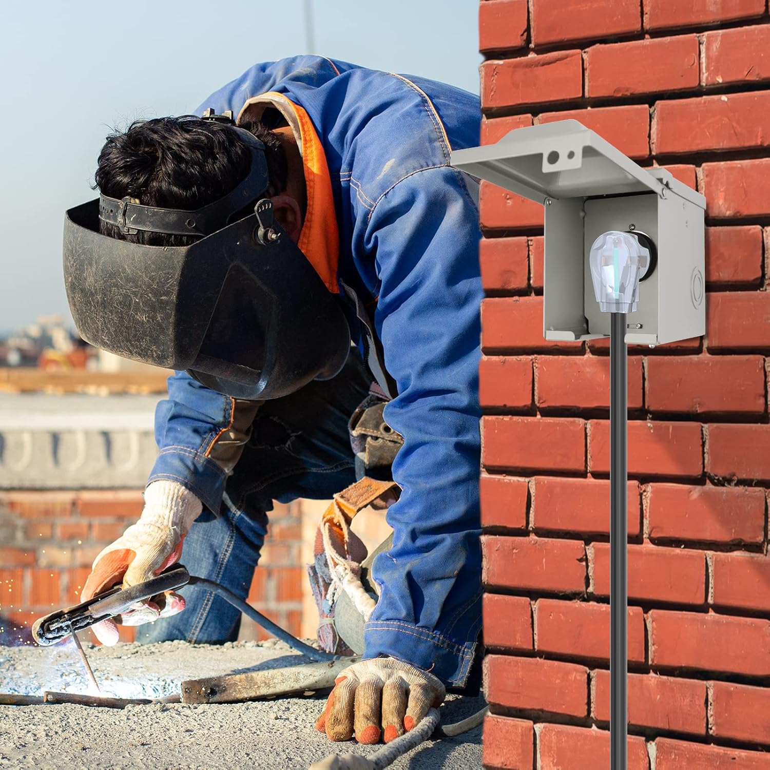 50 Amp 250 Volt Welding Power Outlet Box, Enclosed Lockable Weatherproof Outdoor Electrical, - - 