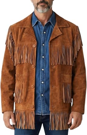 Mens Suede Fringe Jacket Western Cowboy Style