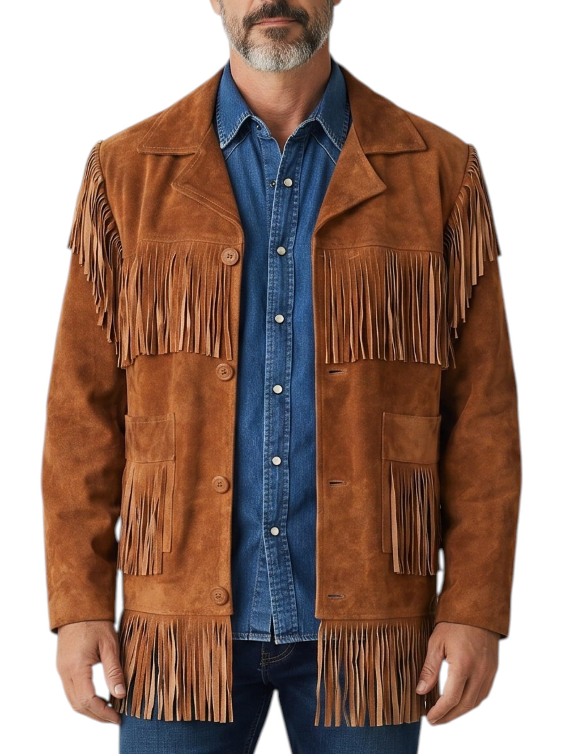 Men’s Suede Fringe Jacket Western Cowboy Style