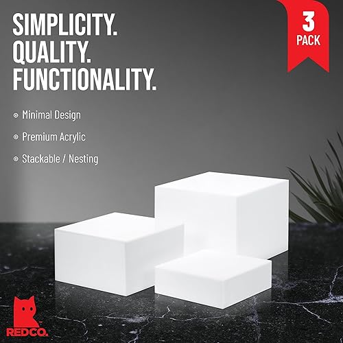 Vista 4 de Red Co. Juego de 3 elevadores de acrílico blanco brillante con fondo hueco