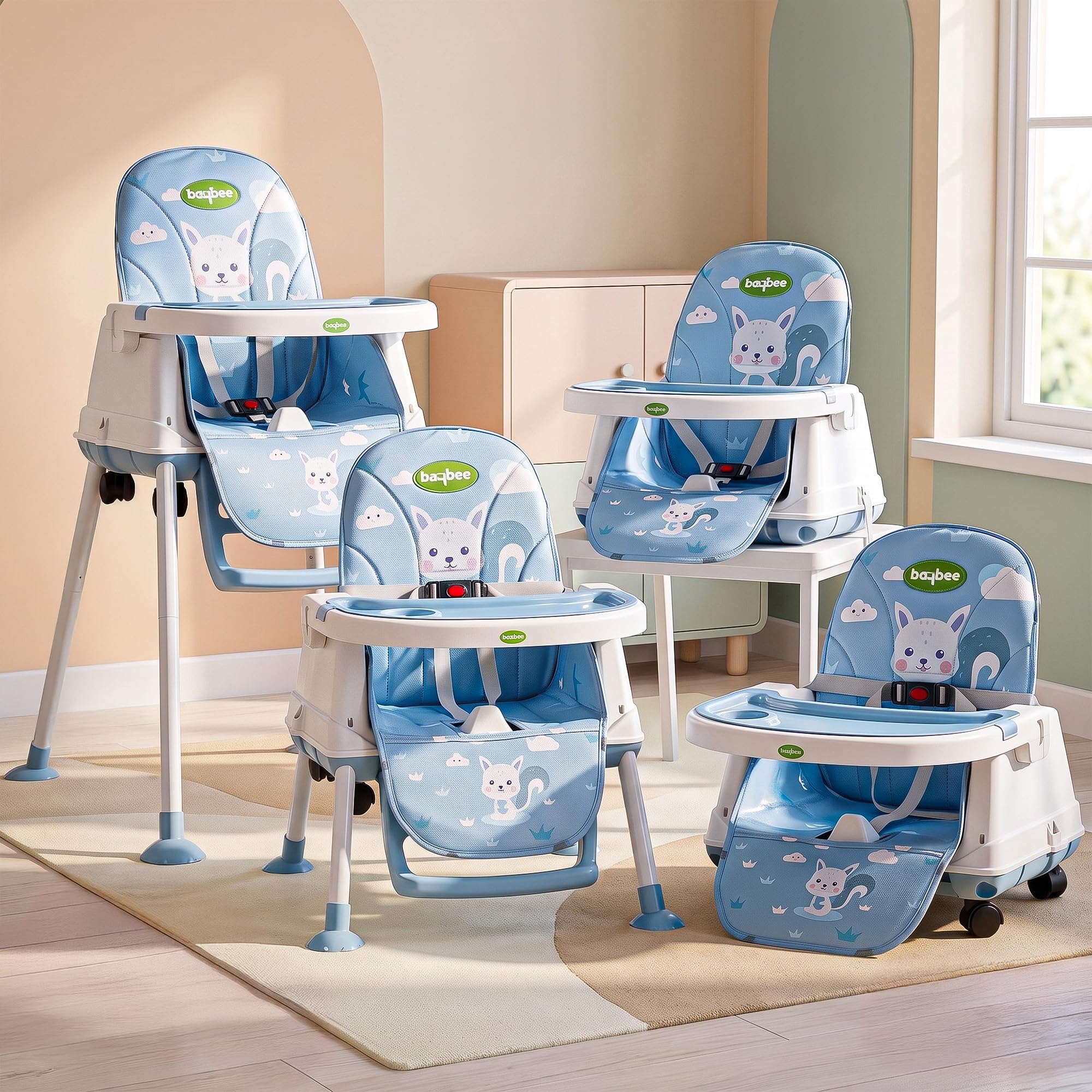 Baybee 4 in 1 Convertible High Chair (Blue) Blue Fox - Image 1