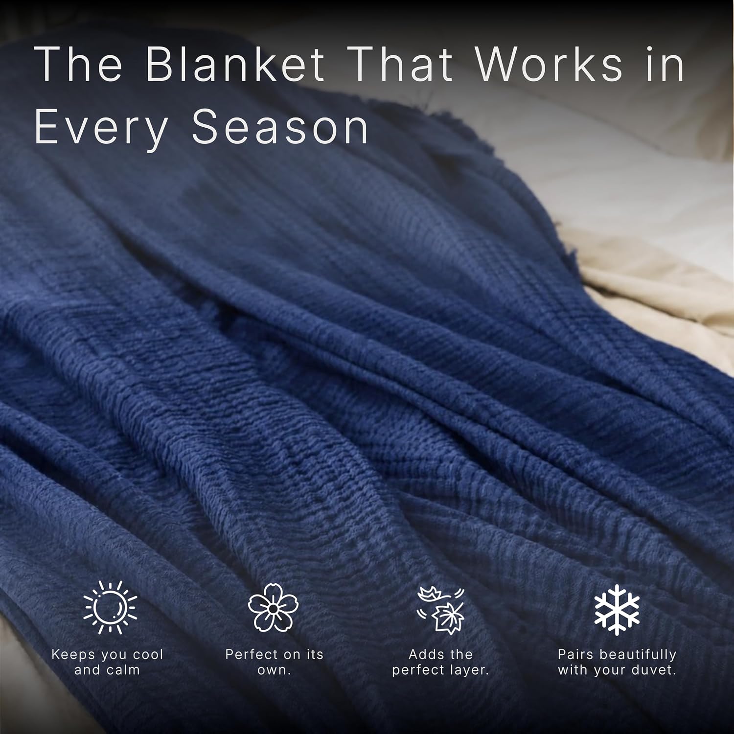 Salt Earth 100% Cotton Gauze 80X90 Queen 4 Layered Blanket- Dress Blue