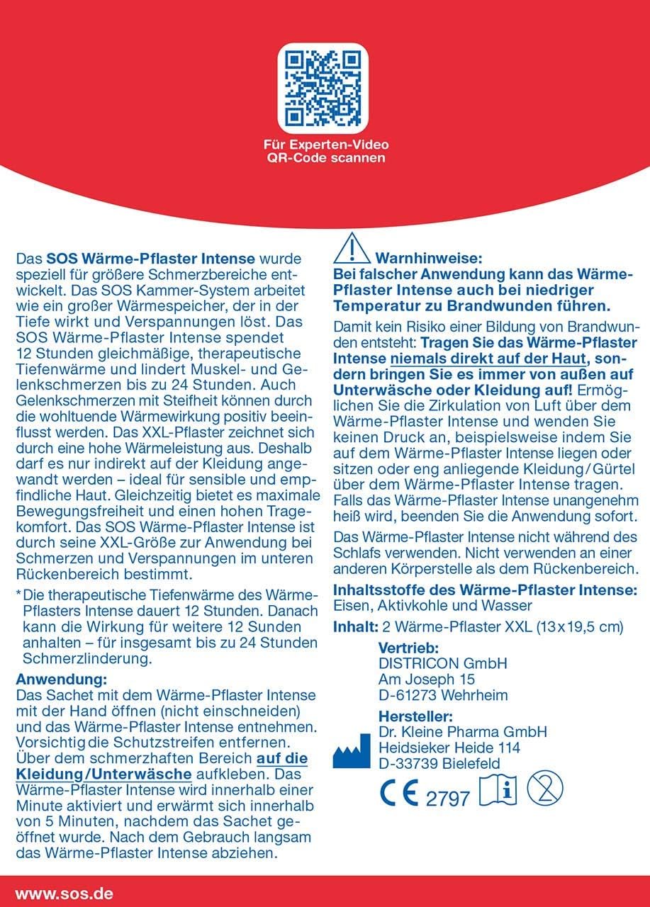 SOS Intense Heating Patch packaging with storage instructions