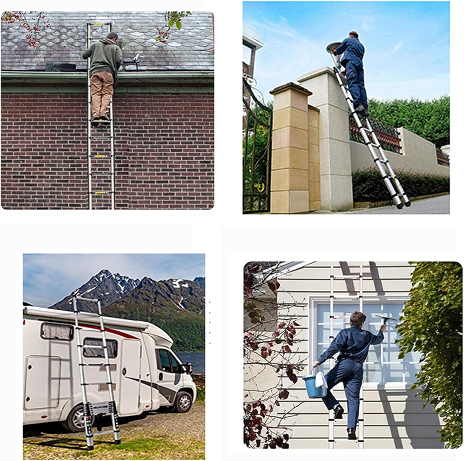 elfinrm Folding Telescoping Ladder Aluminum Extendable Ladder 12.5FT Collapsible Ladder One Button Retraction Ladder Multi-Use, 330 Lb Capacity - - 