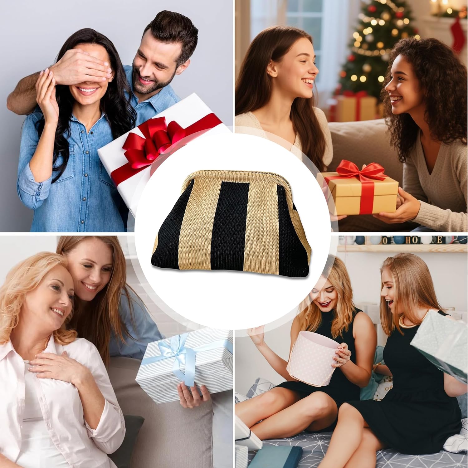 Clutch Purses for Women Summer Woven Beach Bags Clutch Purse with Strip Dumpling Ruched Evening Handbags