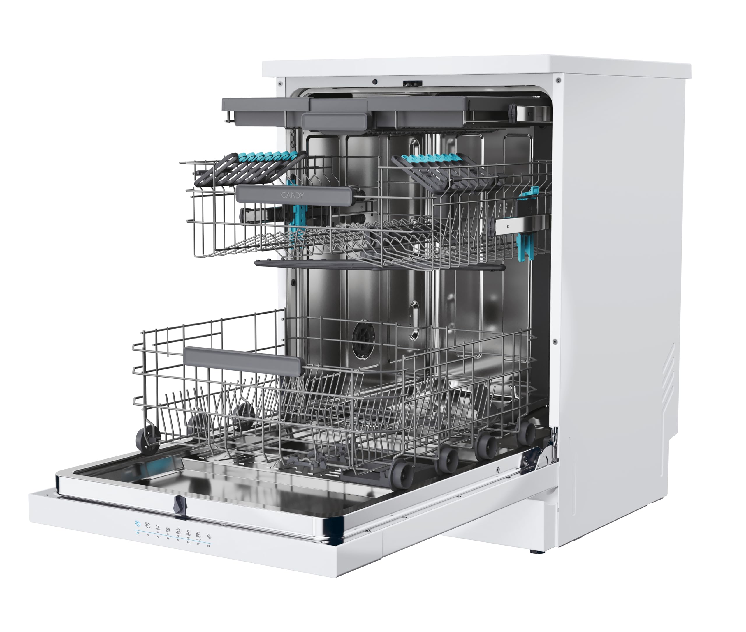 Candy Rapidò CF 5C7F1W, Lavastoviglie 60 CM, 15 Servizi, Digitale, WIFI, 8 Programmi, Motore Inverter, Inizio Differito 1-23H, Indicatore Sale e Lucidante, Terzo Vassoio, 47DB, Bianco